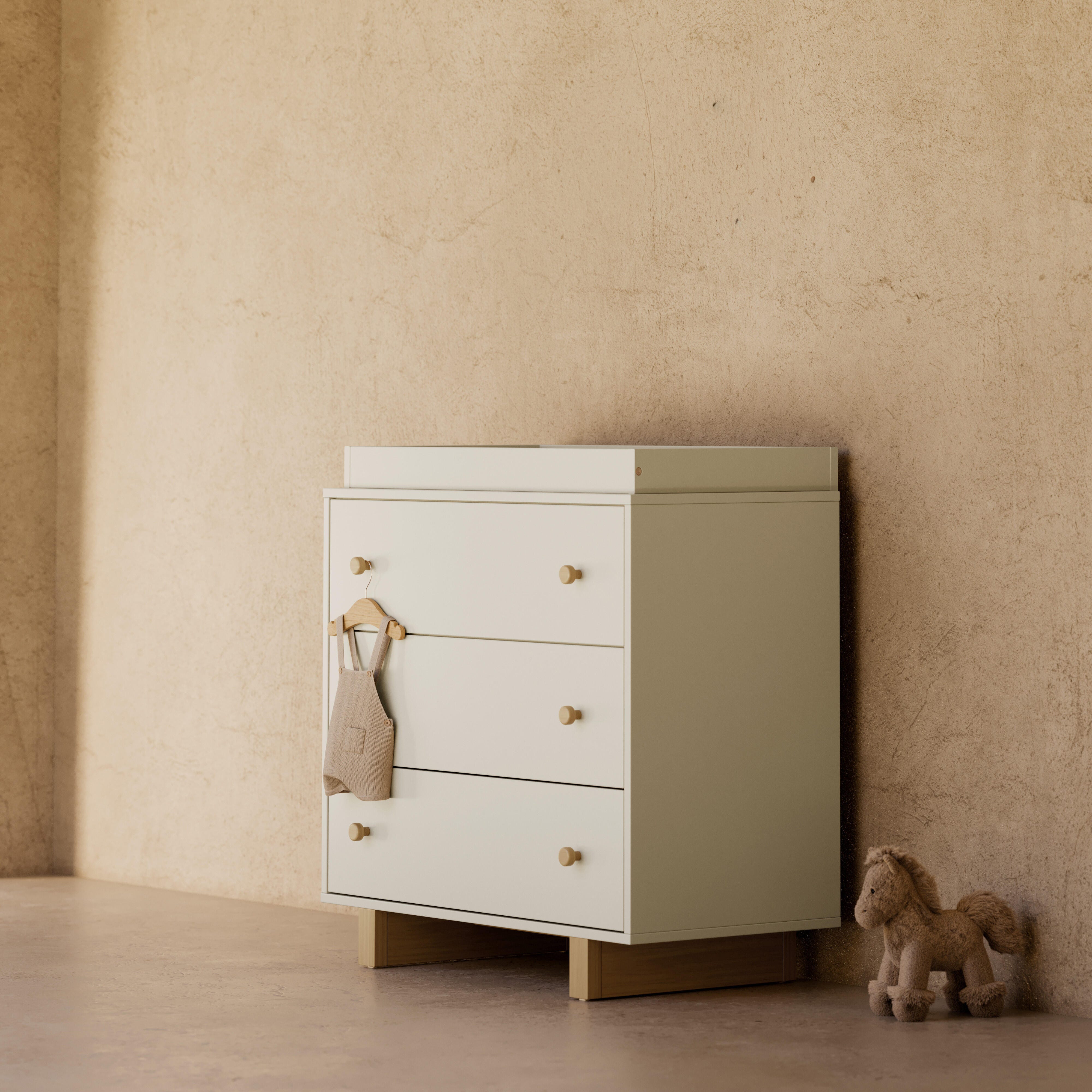 Storkcraft Texas 3 Drawer Chest with Removable Changing Topper, Frosted Oat/Driftwood, large