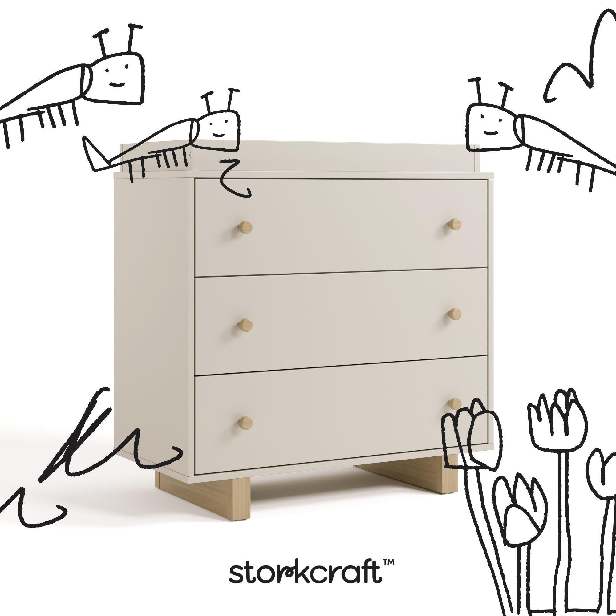 Storkcraft Texas 3 Drawer Chest with Removable Changing Topper, Frosted Oat/Driftwood, large