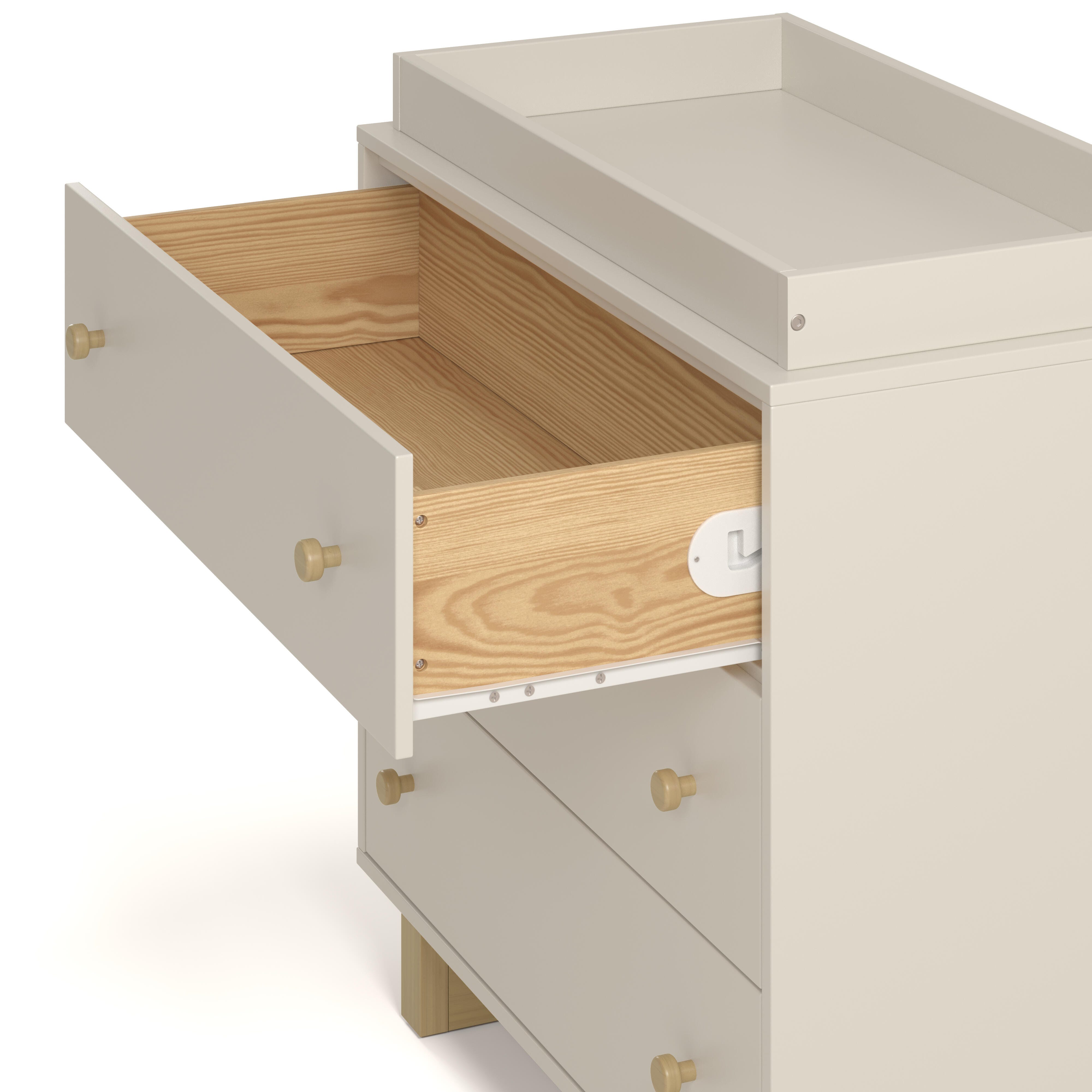 Storkcraft Texas 3 Drawer Chest with Removable Changing Topper, Frosted Oat/Driftwood, large