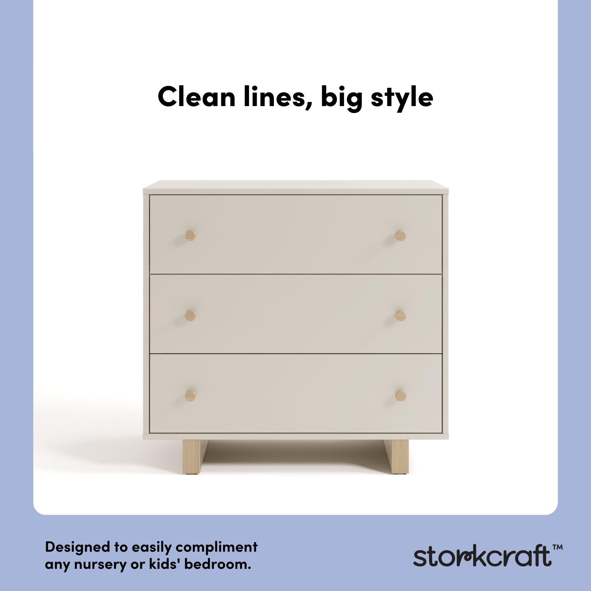 Storkcraft Texas 3 Drawer Chest with Removable Changing Topper, Frosted Oat/Driftwood, large