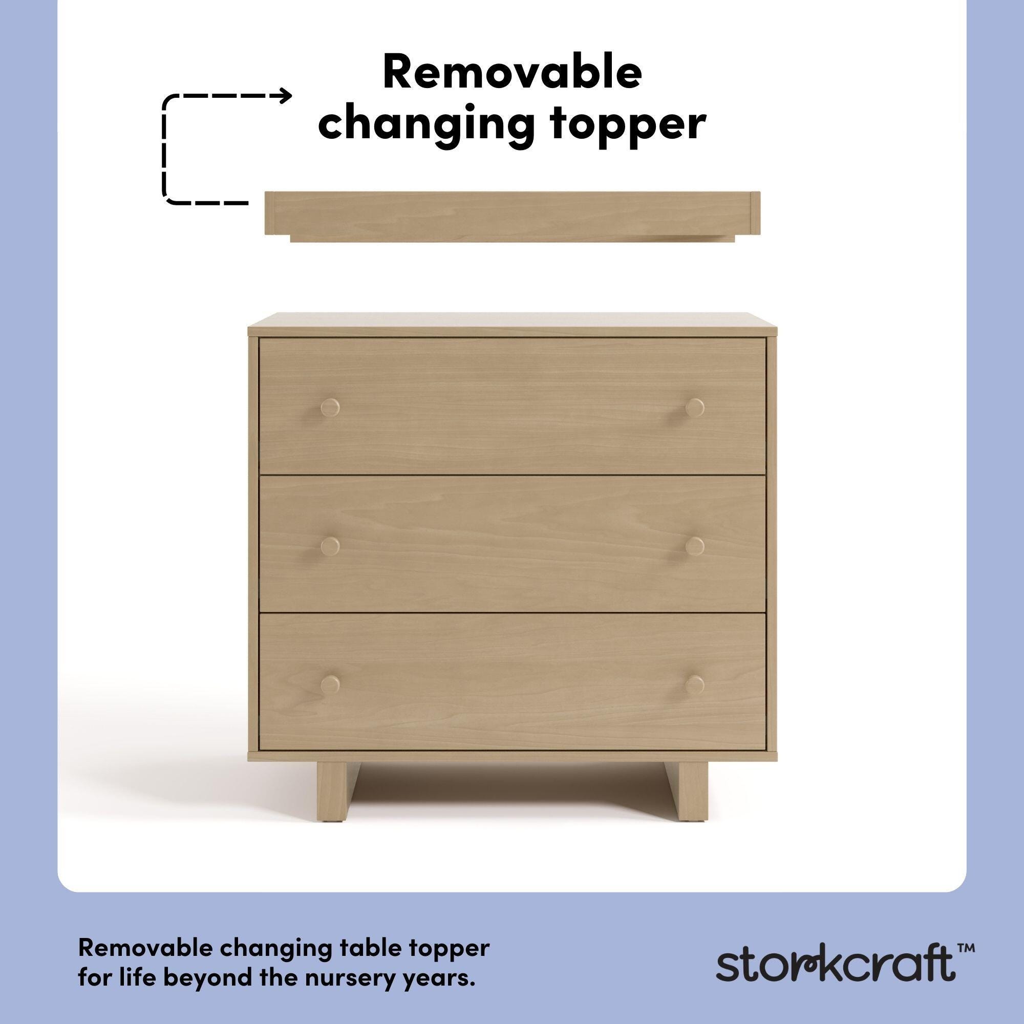 Storkcraft Texas 3 Drawer Chest with Removable Changing Topper, Driftwood, large