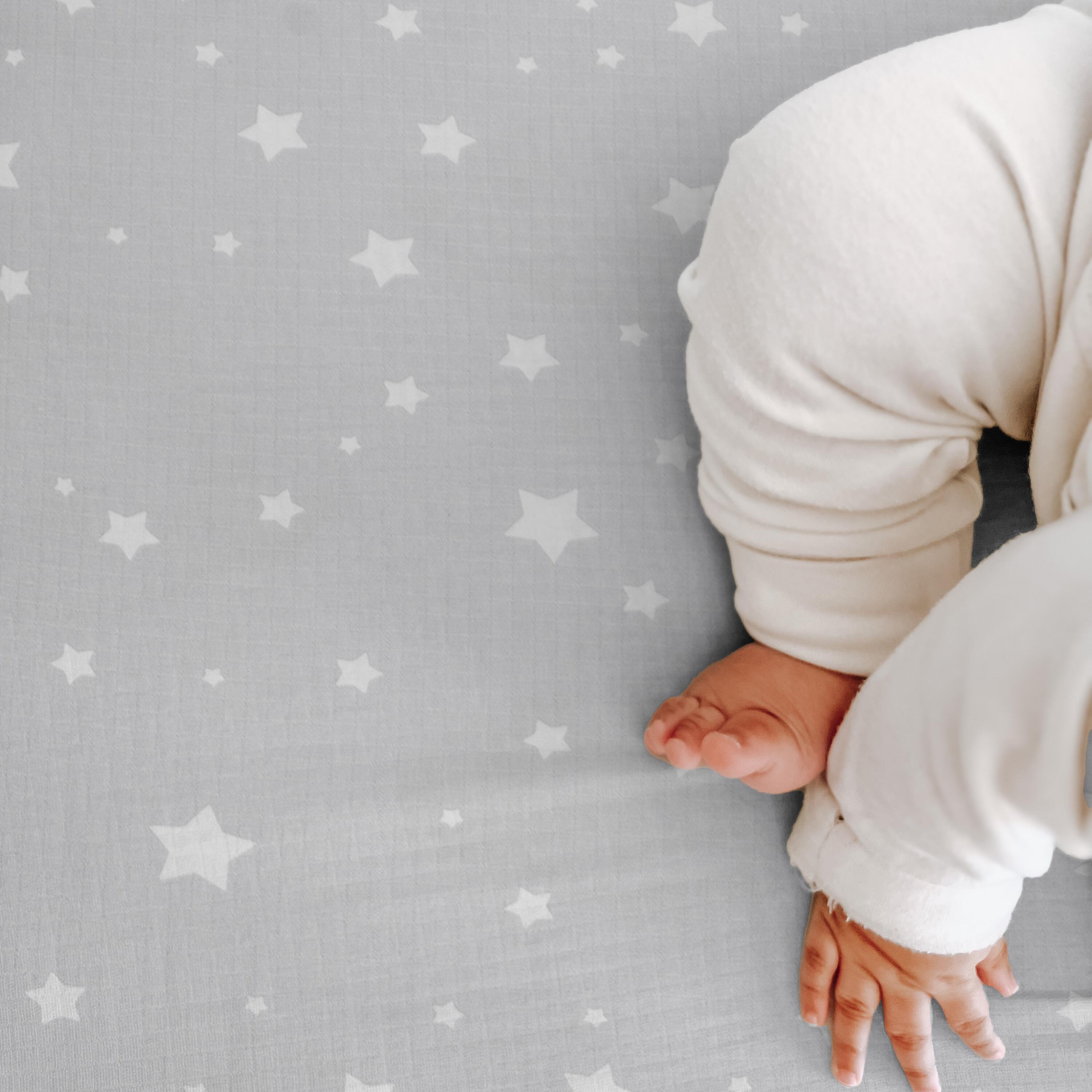 Newton Baby Starry Crib Sheets (Set of 2), Gray/White, rollover