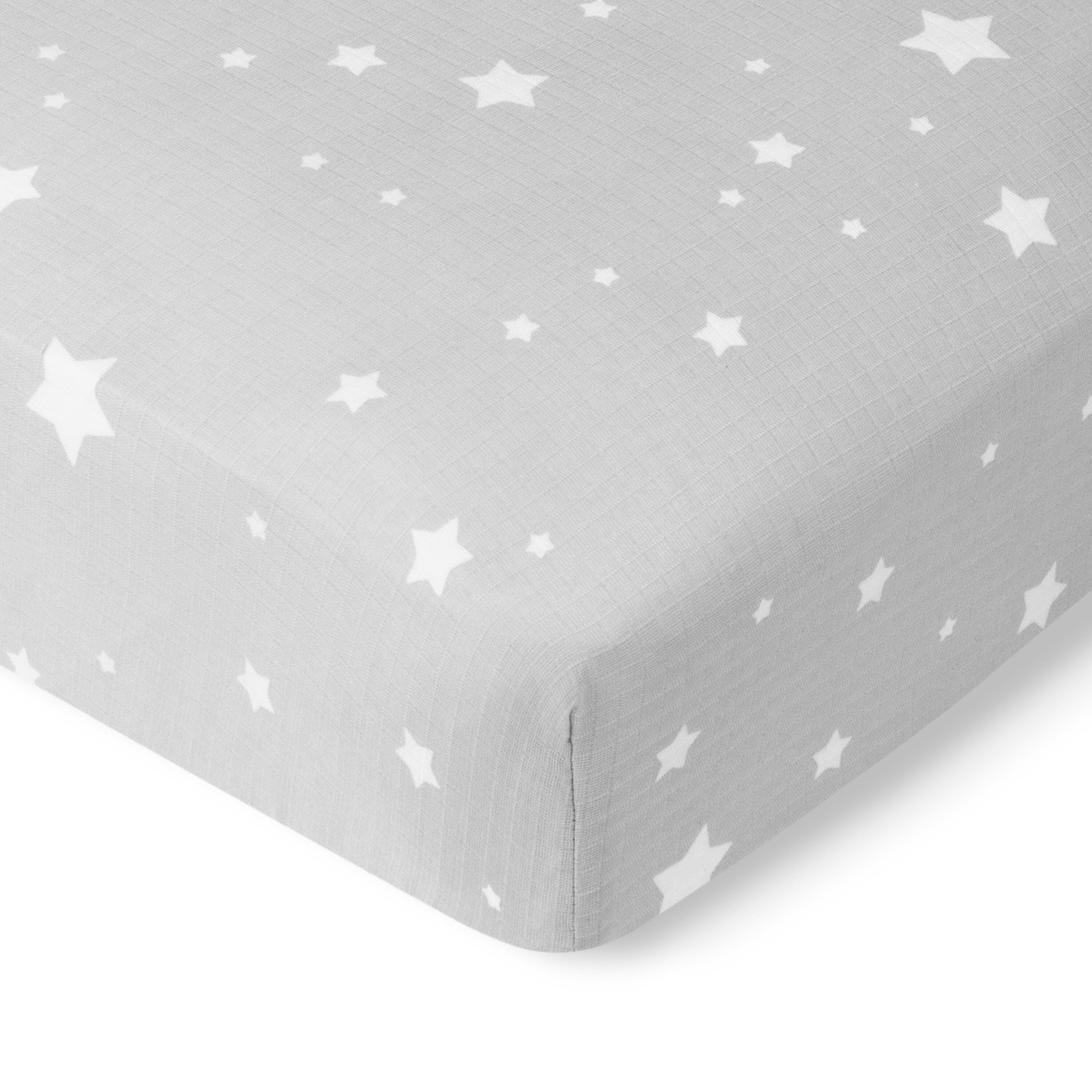 Newton Baby Starry Crib Sheets (Set of 2), Gray/White, large