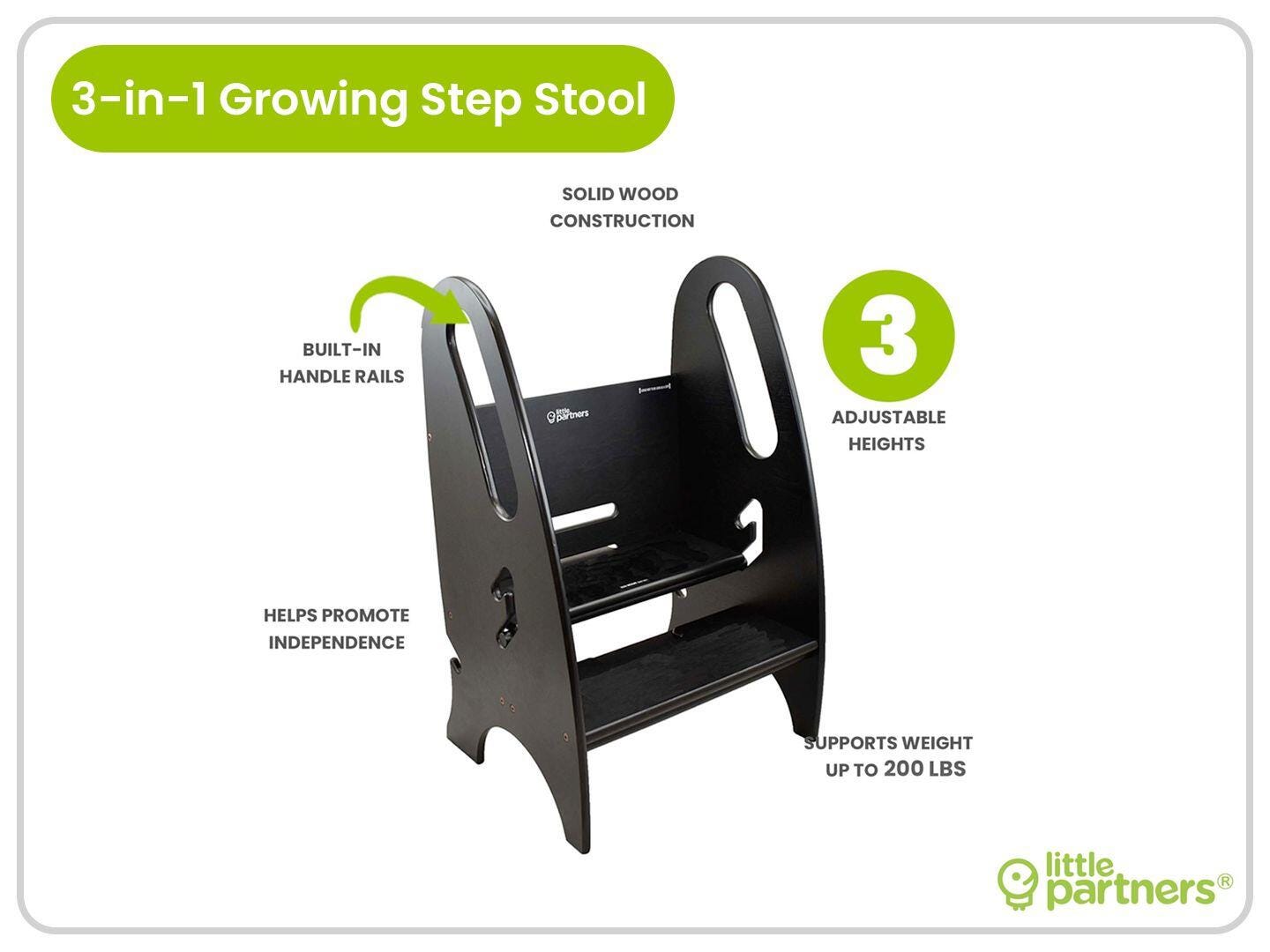 Little Partners 3-in-1 Step Stool, Ebony, large