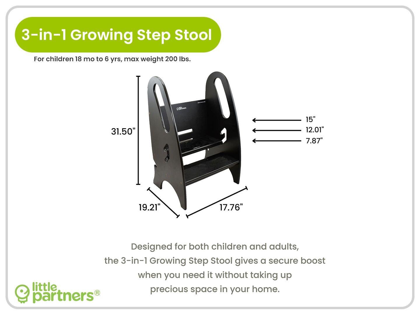 Little Partners 3-in-1 Step Stool, Ebony, large