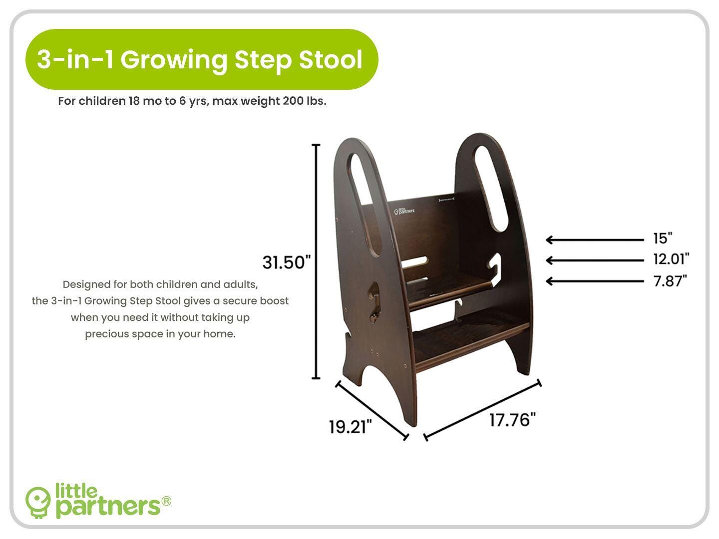 Little Partners 3-in-1 Step Stool, Espresso, large