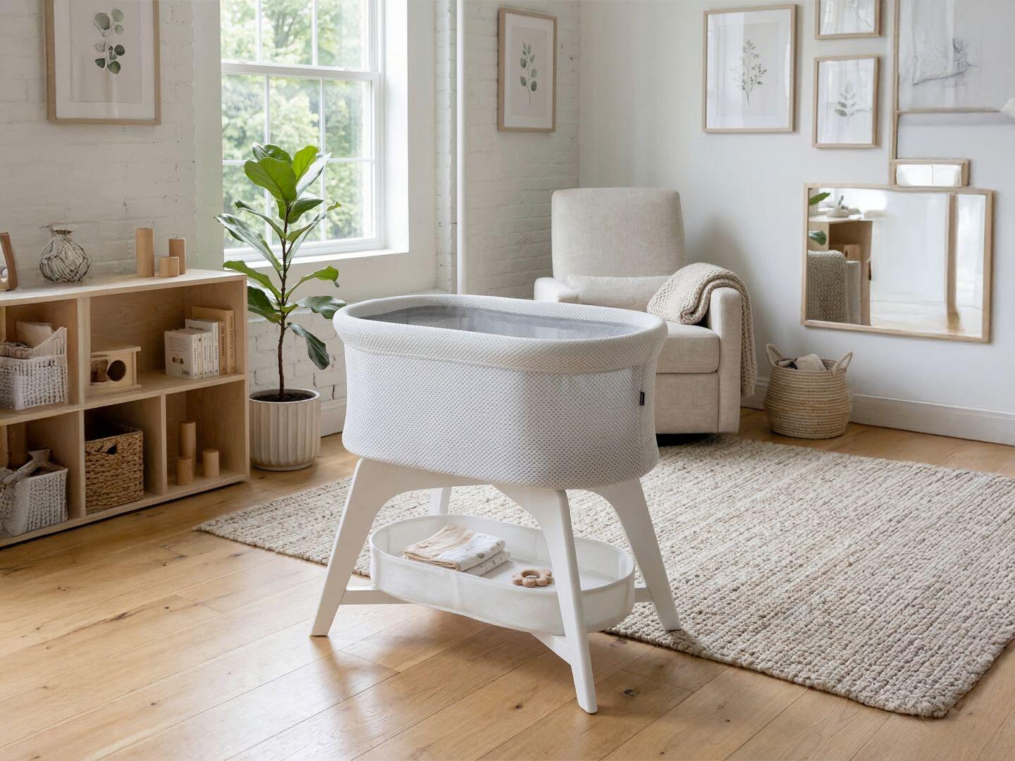 TruBliss Evi Smart Bedside Bassinet, White, large