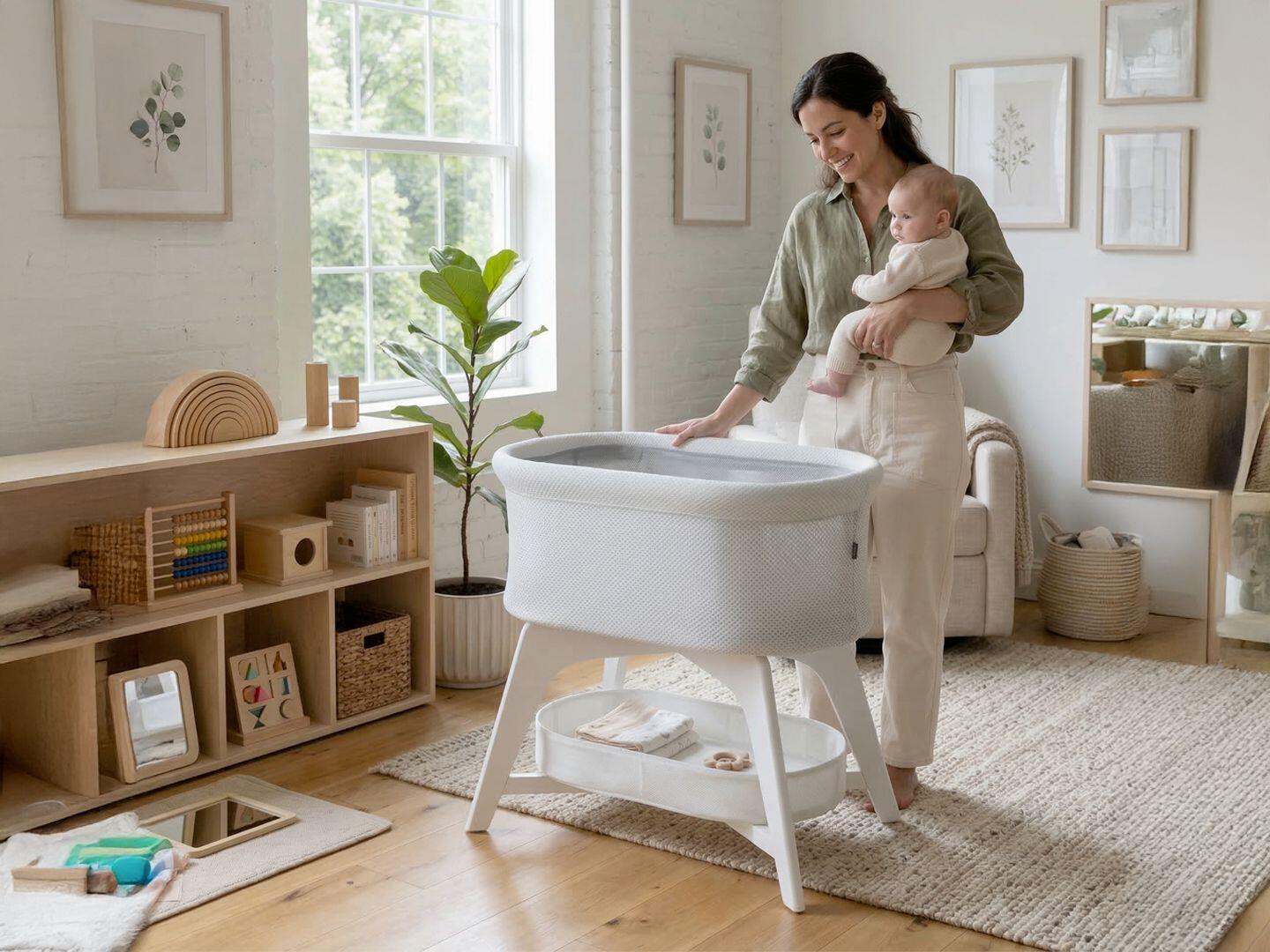 TruBliss Evi Smart Bedside Bassinet, White, large