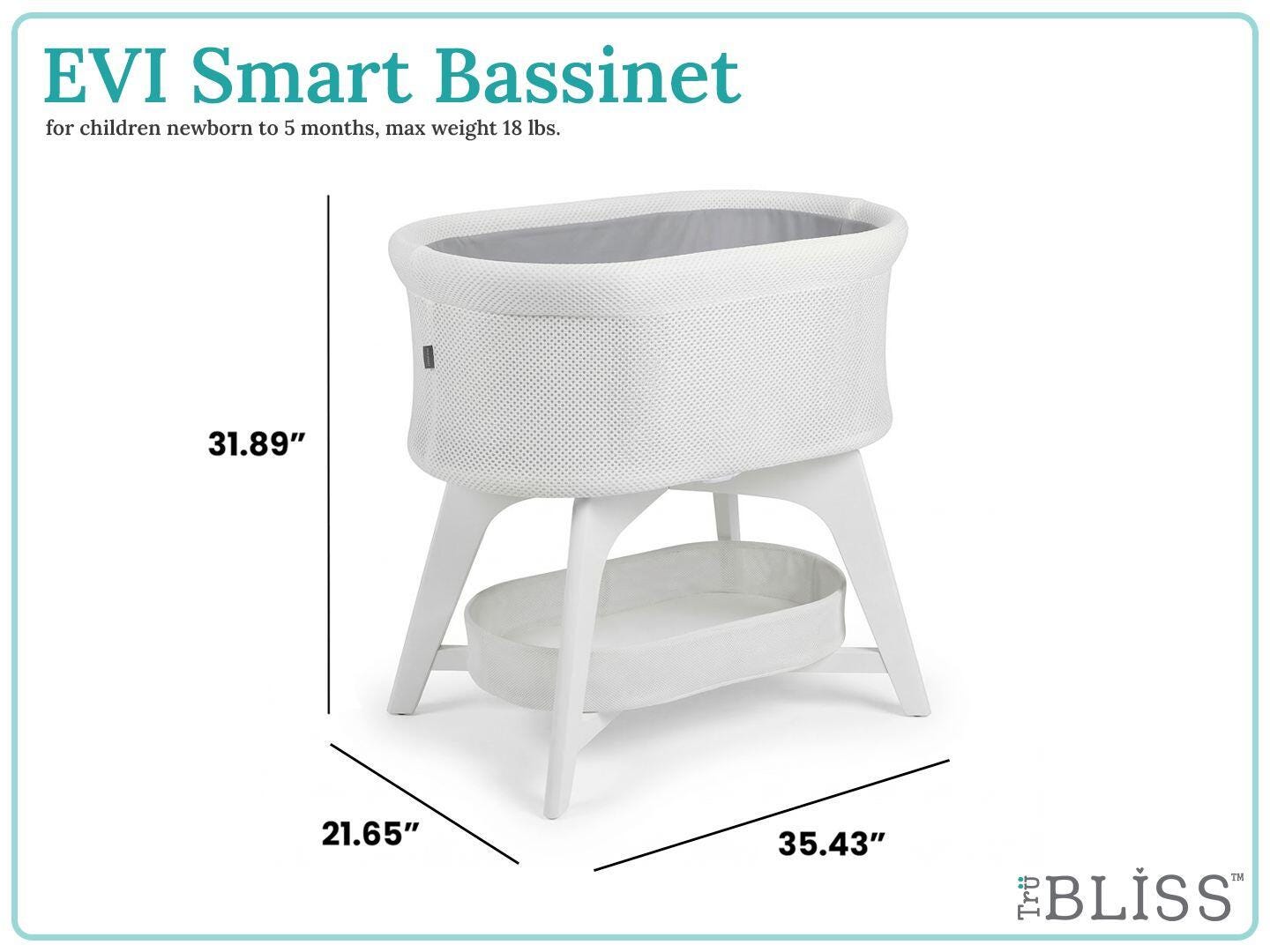 TruBliss Evi Smart Bedside Bassinet, White, large