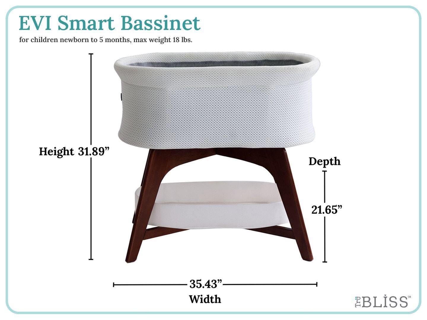 TruBliss Evi Smart Bedside Bassinet, White/Walnut, large