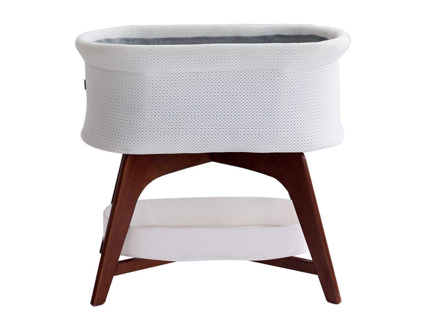 TruBliss Evi Smart Bedside Bassinet, White/Walnut, large