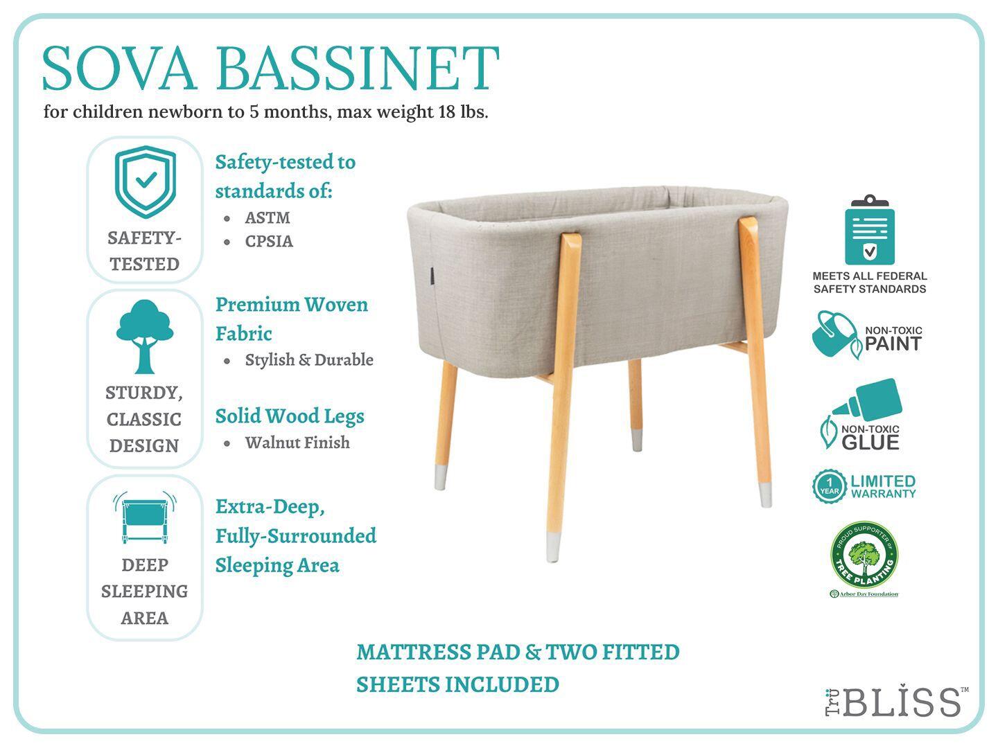 TruBliss Sova Bedside Bassinet, Galaxy Gray/Beige, large