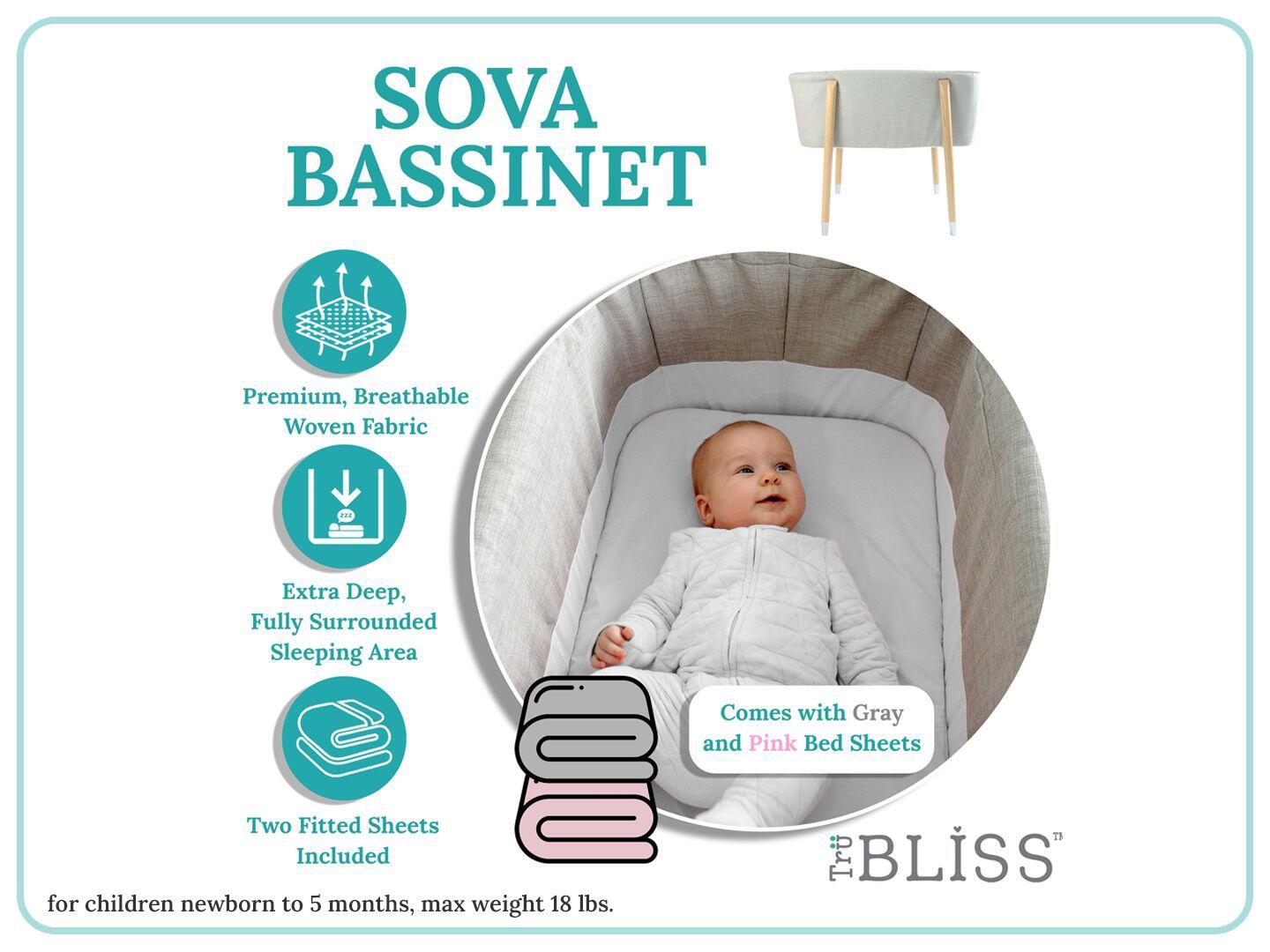 TruBliss Sova Bedside Bassinet, Galaxy Gray/Beige, large