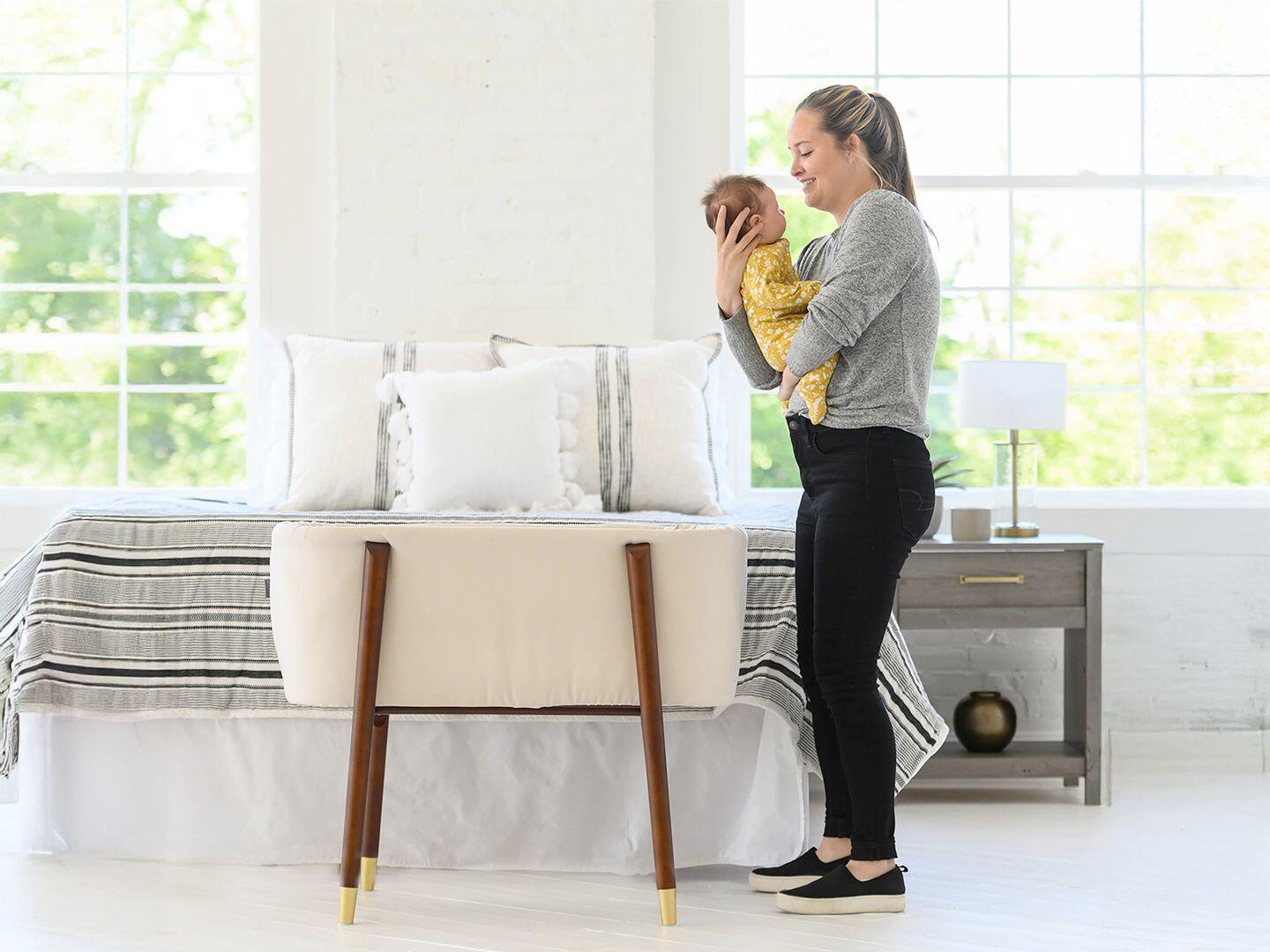 TruBliss Sova Bedside Bassinet, Irish Cream/Brown, large