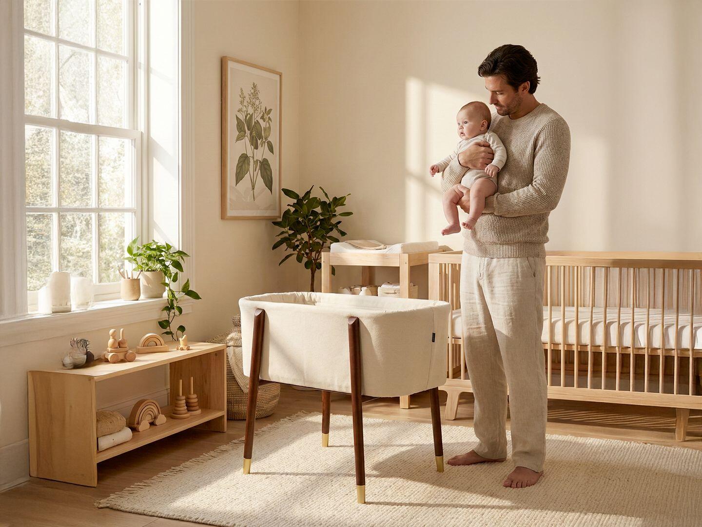 TruBliss Sova Bedside Bassinet, Irish Cream/Brown, large