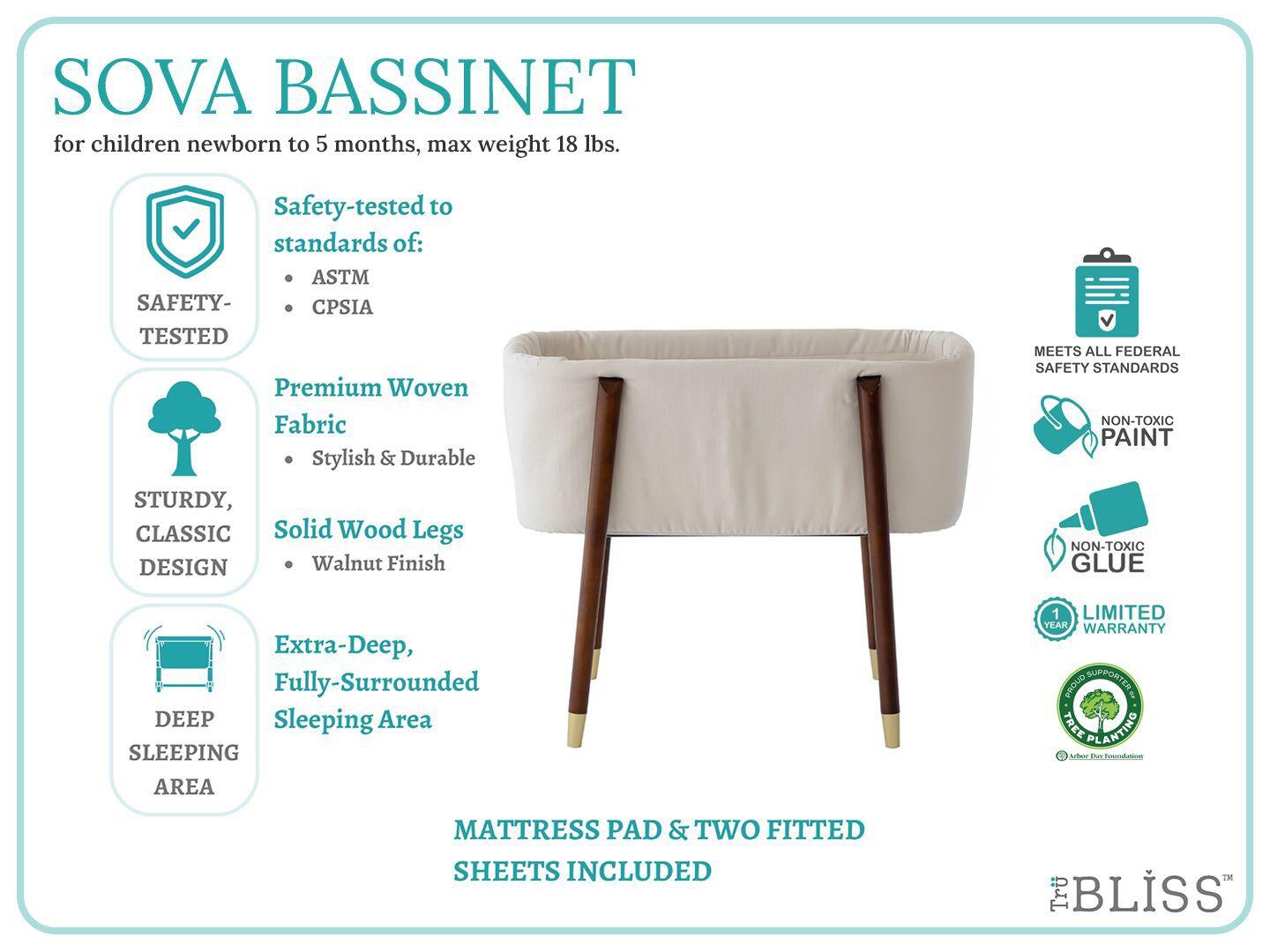 TruBliss Sova Bedside Bassinet, Irish Cream/Brown, large