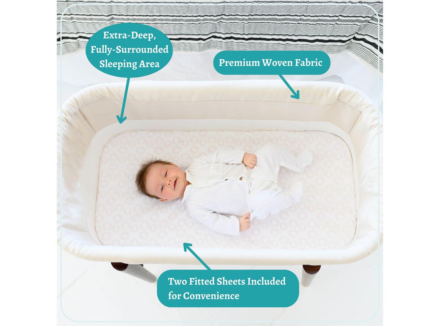 TruBliss Sova Bedside Bassinet, Irish Cream/Brown, large