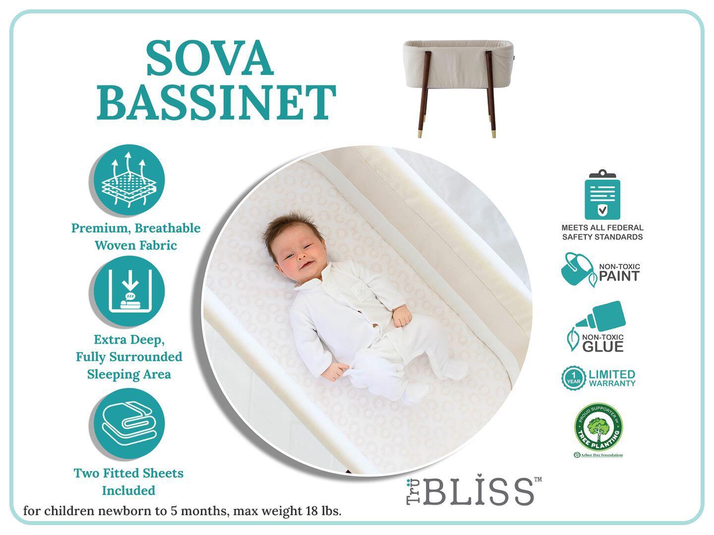 TruBliss Sova Bedside Bassinet, Irish Cream/Brown, large