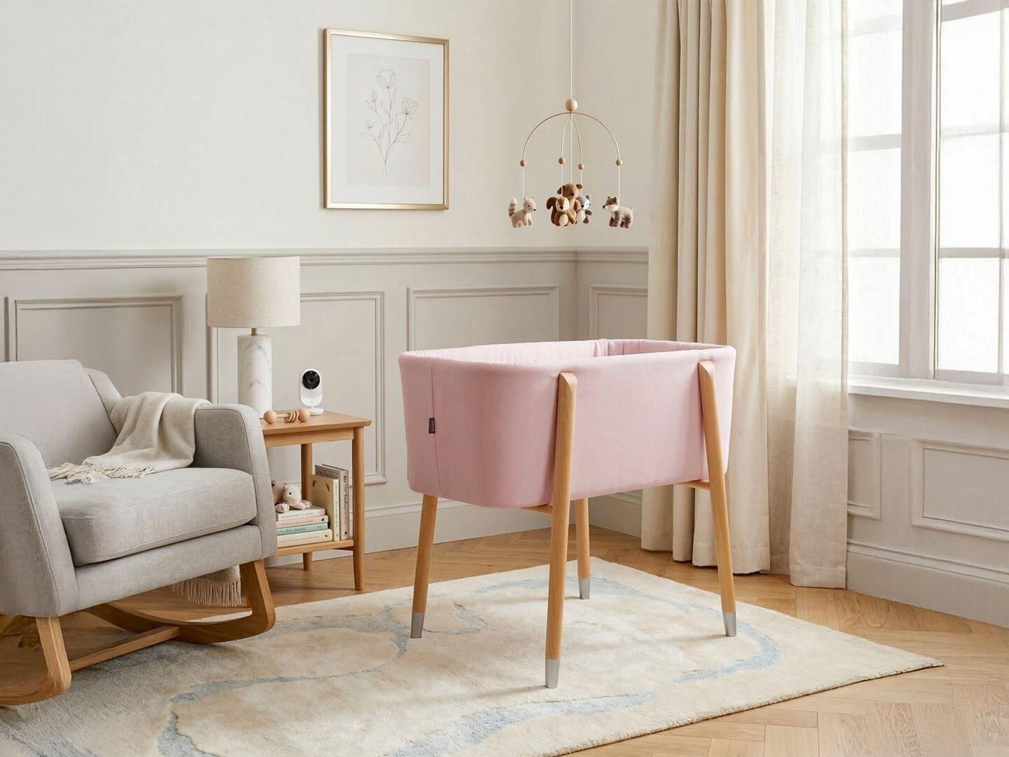 TruBliss Sova Bedside Bassinet, Precious Pink/Beige, rollover