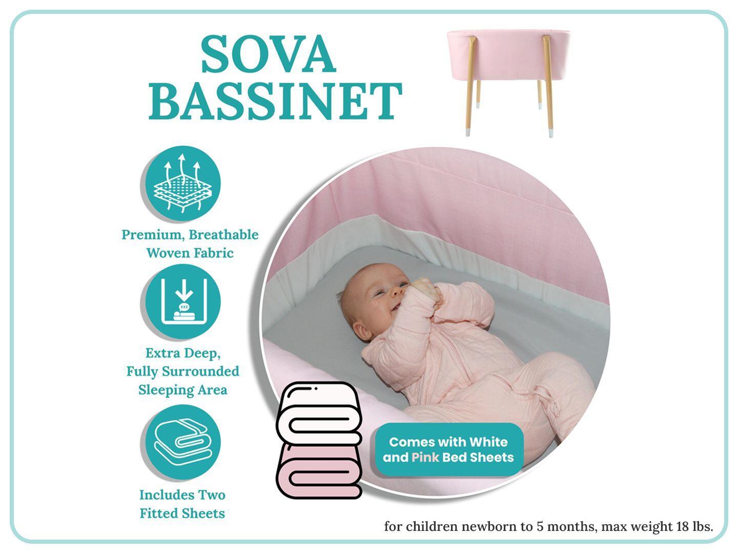 TruBliss Sova Bedside Bassinet, Precious Pink/Beige, large