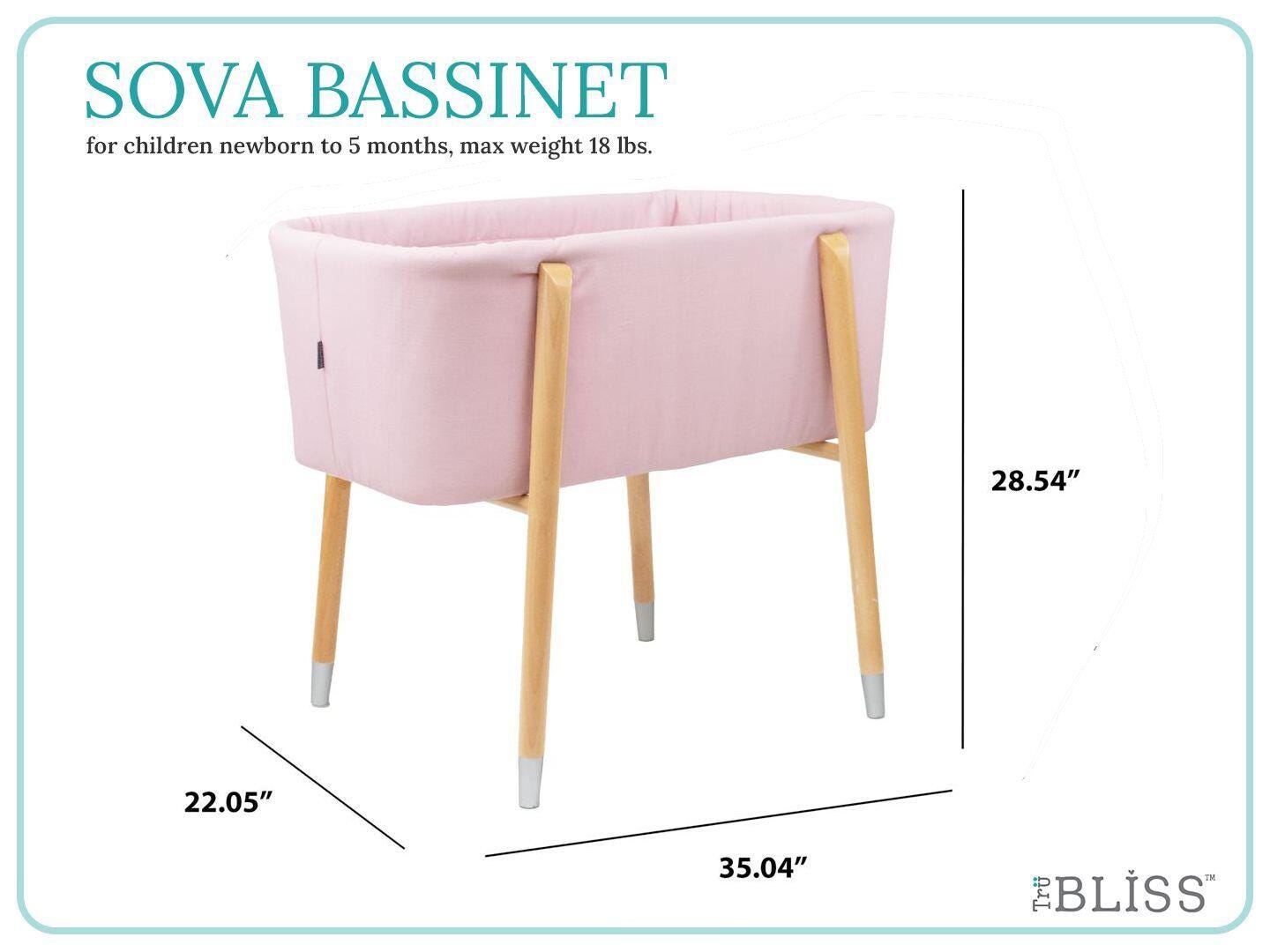 TruBliss Sova Bedside Bassinet, Precious Pink/Beige, large