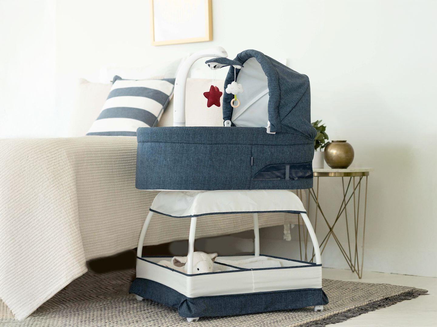 TruBliss Baby Sweetli Nurture Bassinet, Denim Melange, rollover