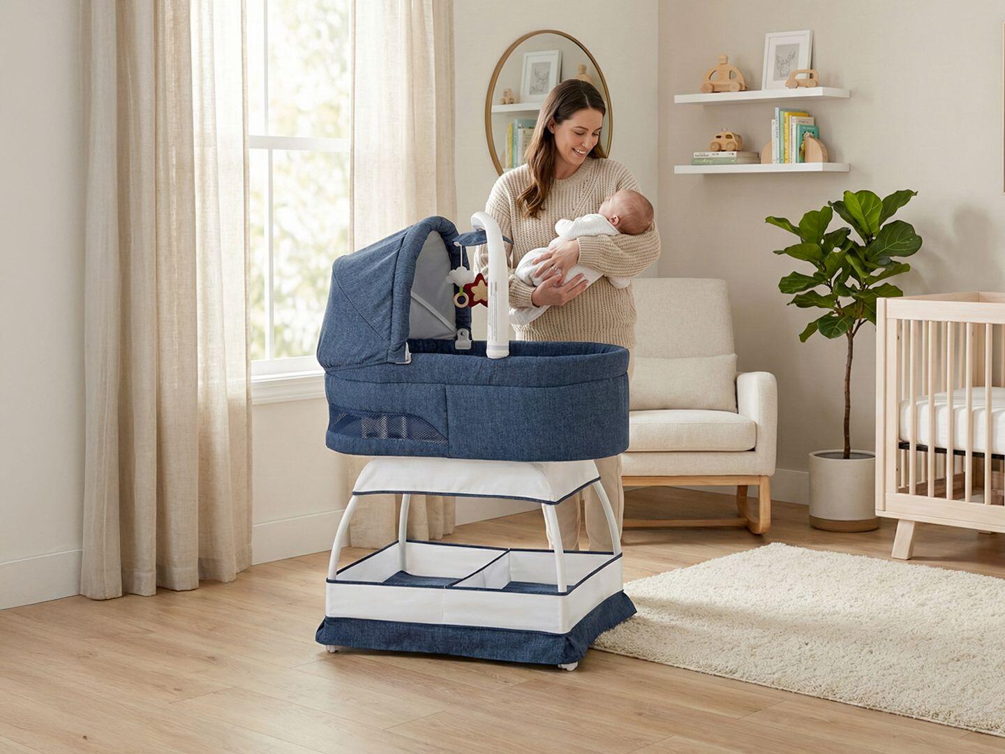 TruBliss Baby Sweetli Nurture Bassinet, Denim Melange, large