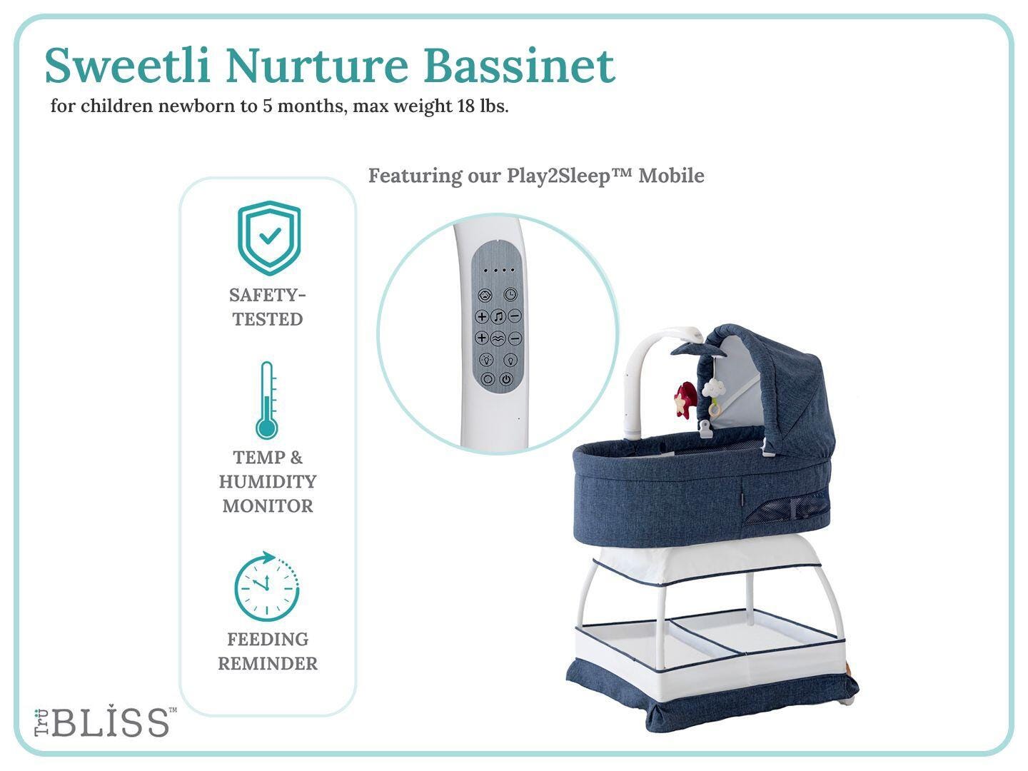 TruBliss Baby Sweetli Nurture Bassinet, Denim Melange, large