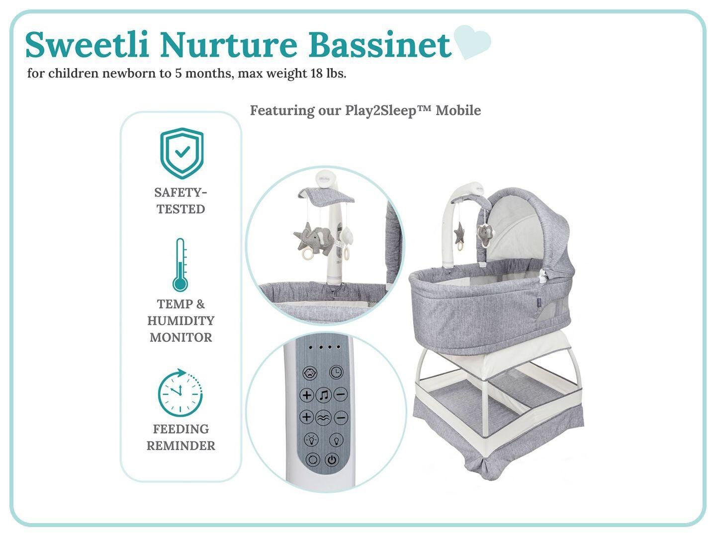 TruBliss Baby Sweetli Nurture Bassinet, Gray Melange, large