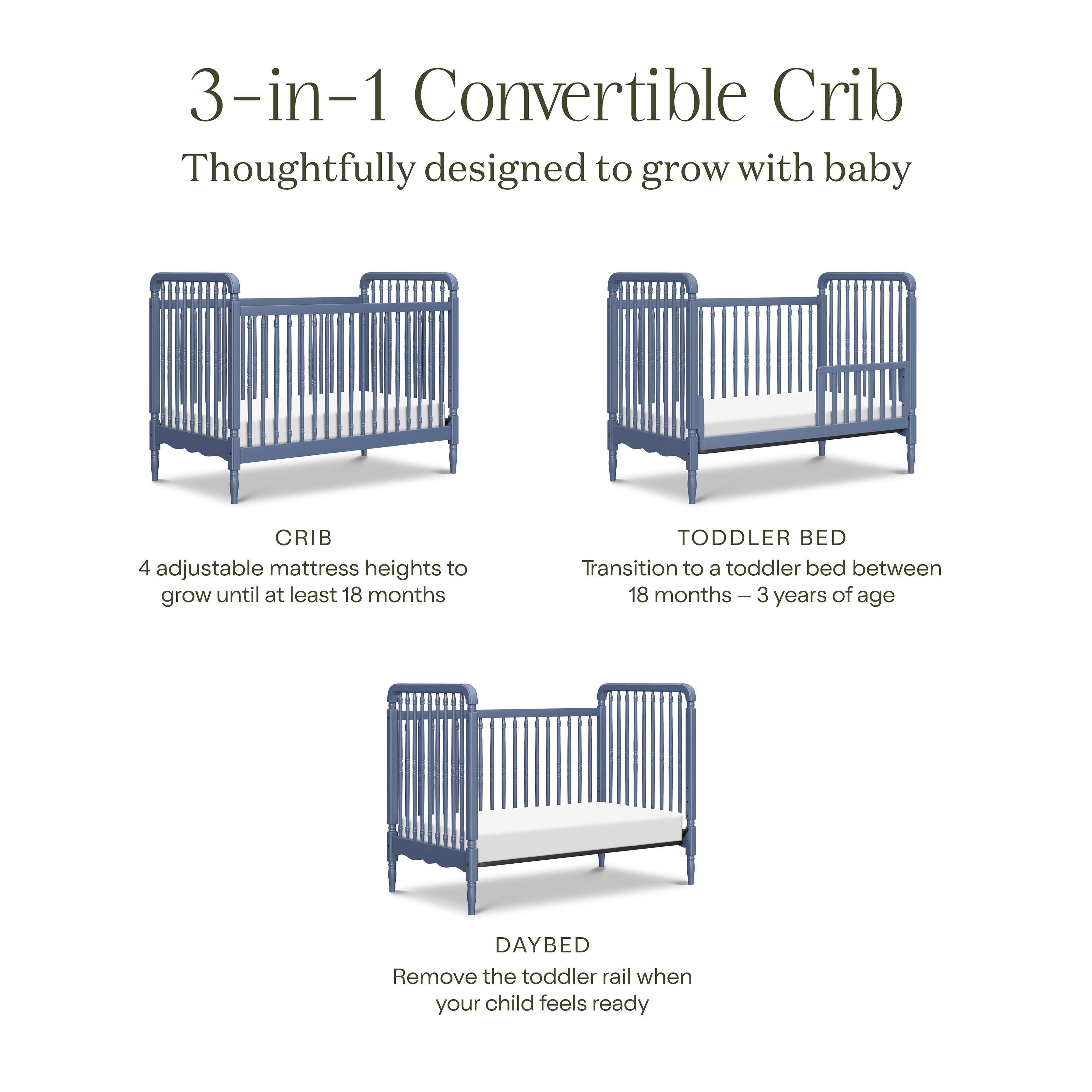 Namesake Liberty 3-in-1 Convertible Crib, Cove Blue, large