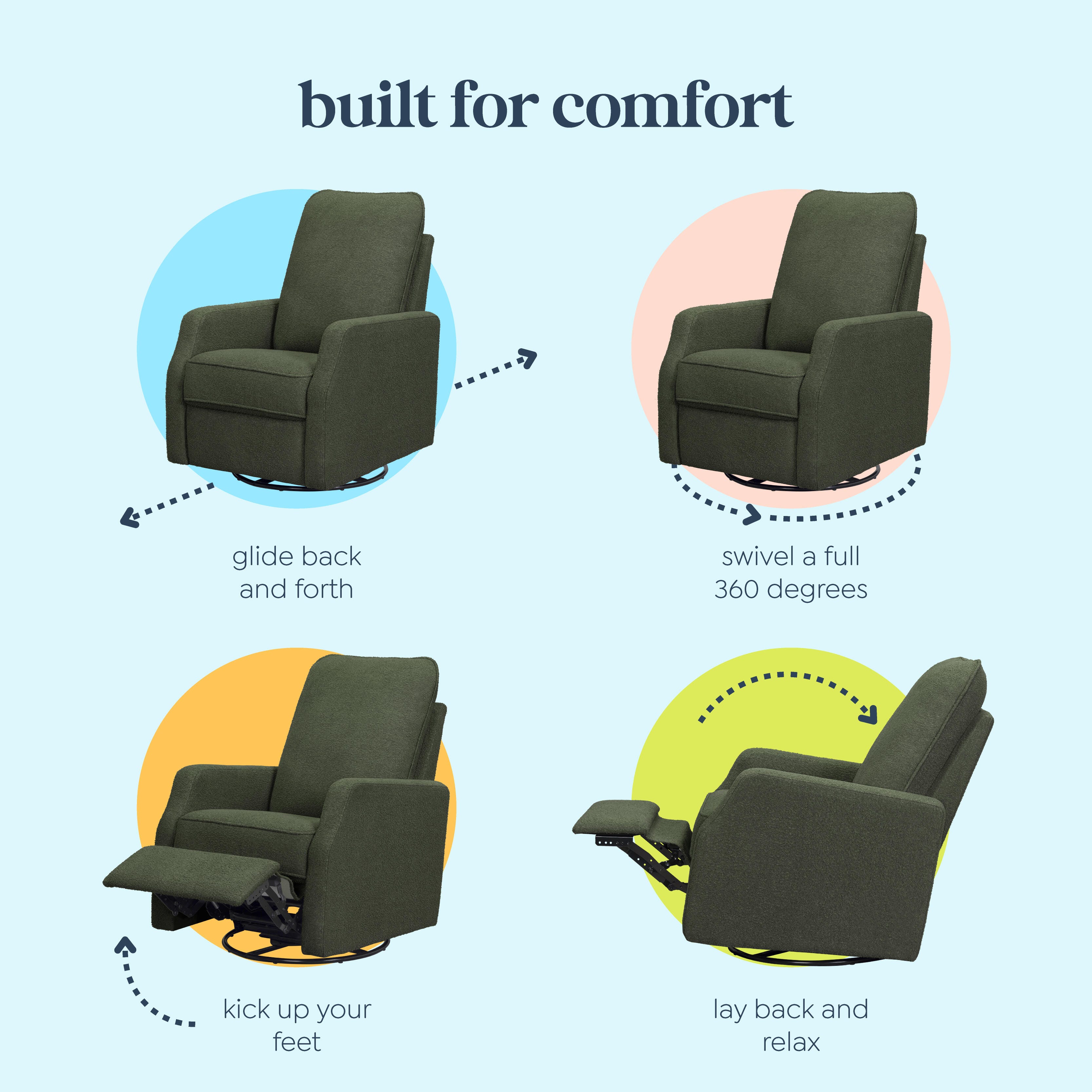 daVinci Lucas Manual Swivel Recliner, Green, large