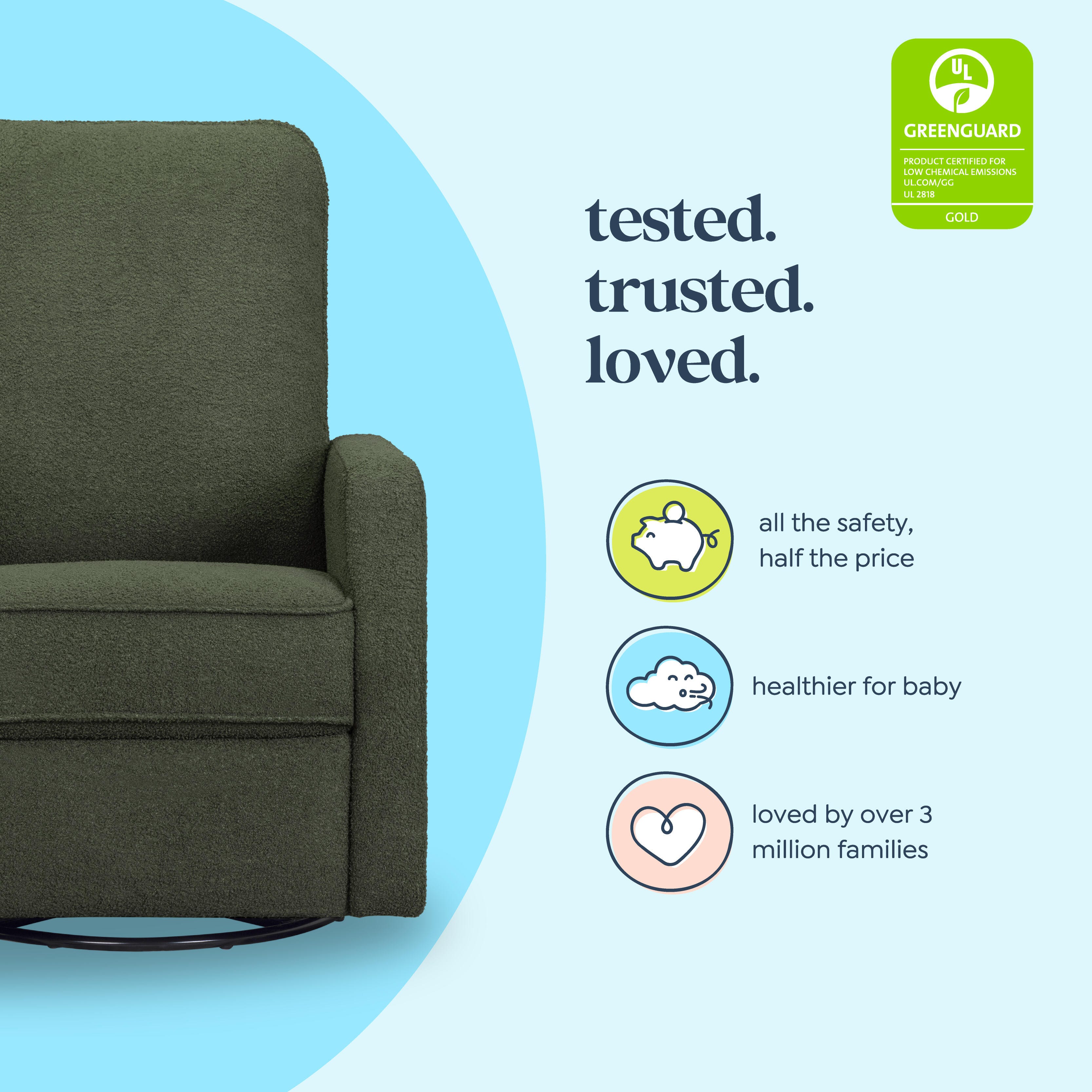 daVinci Lucas Manual Swivel Recliner, Green, large