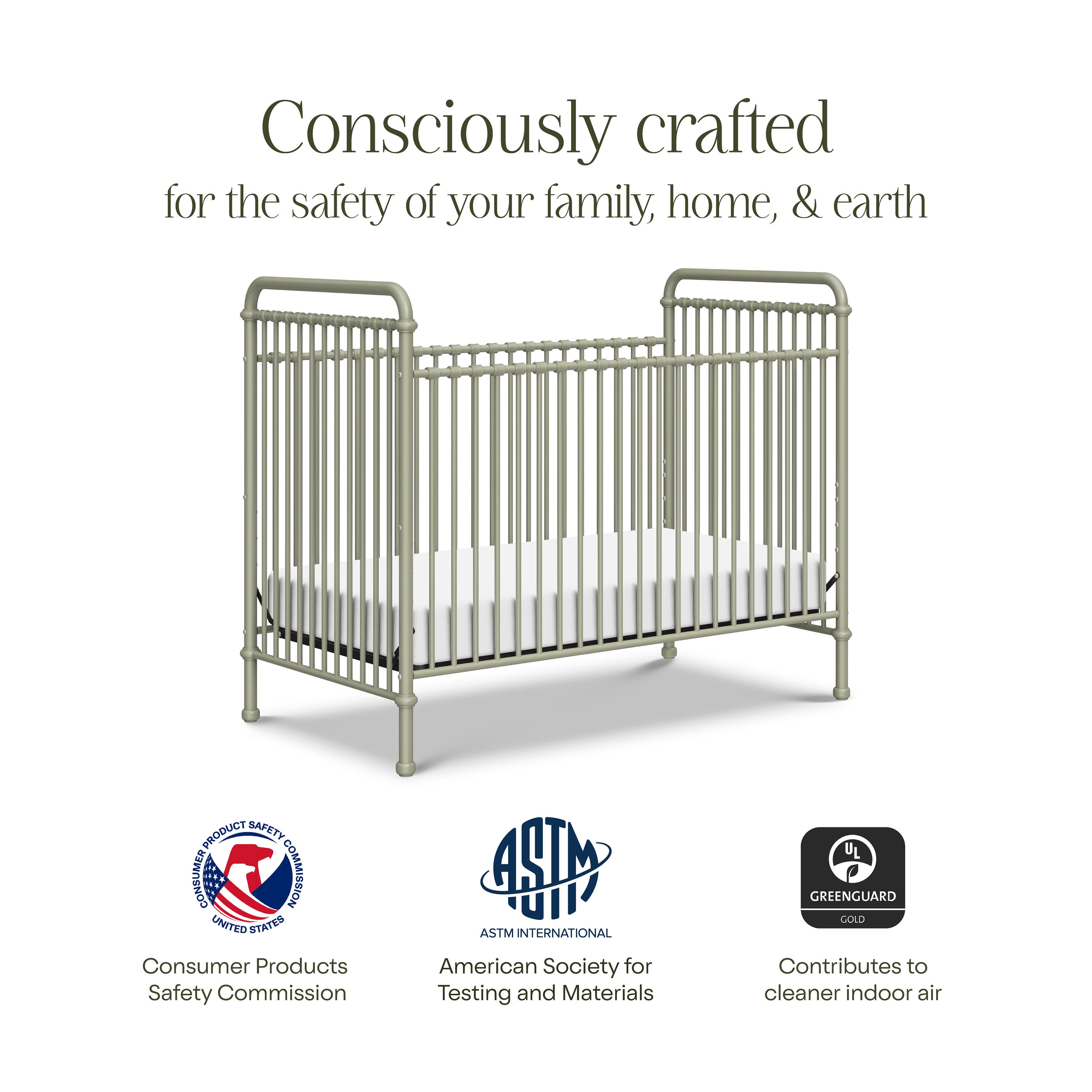 Namesake Abigail 3-in-1 Convertible Crib, Heirloom Sage, large
