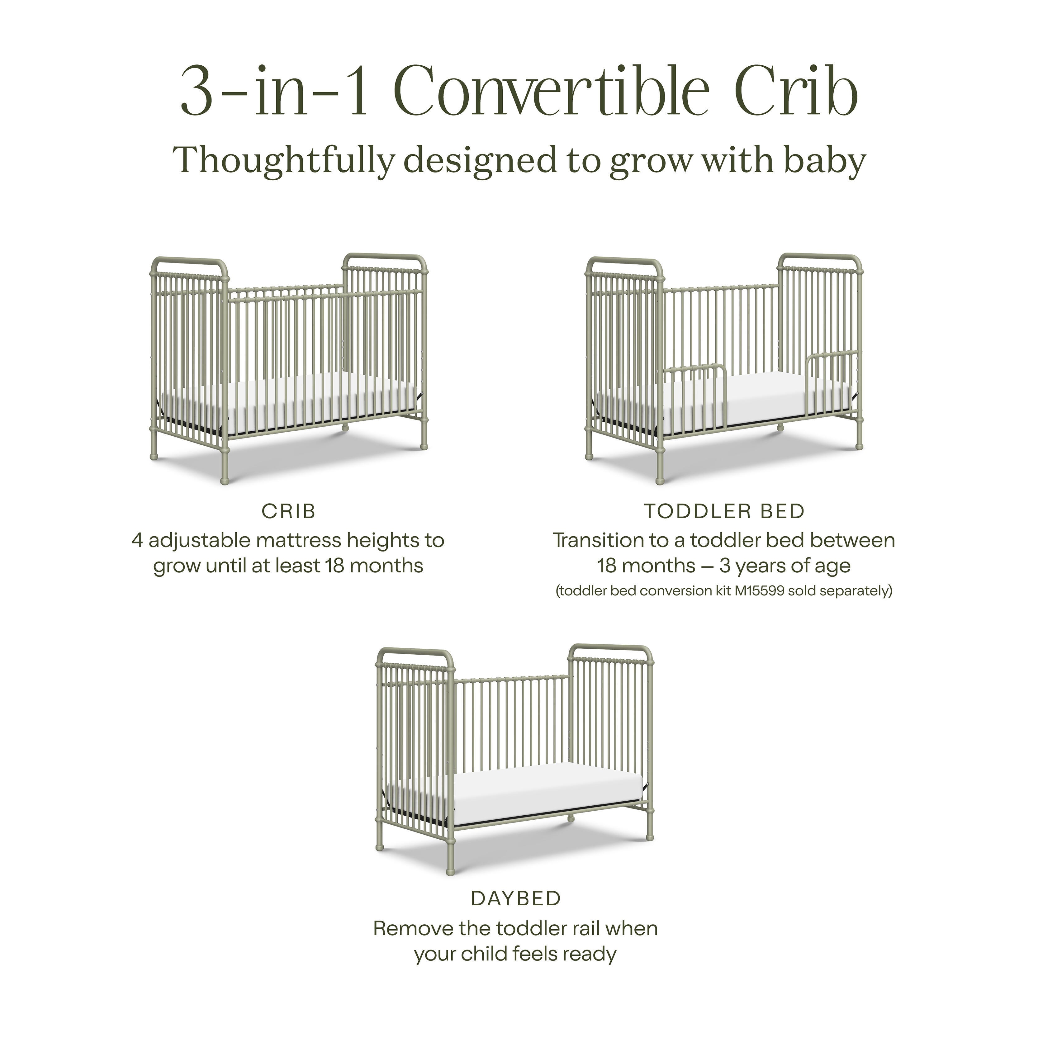Namesake Abigail 3-in-1 Convertible Crib, Heirloom Sage, large