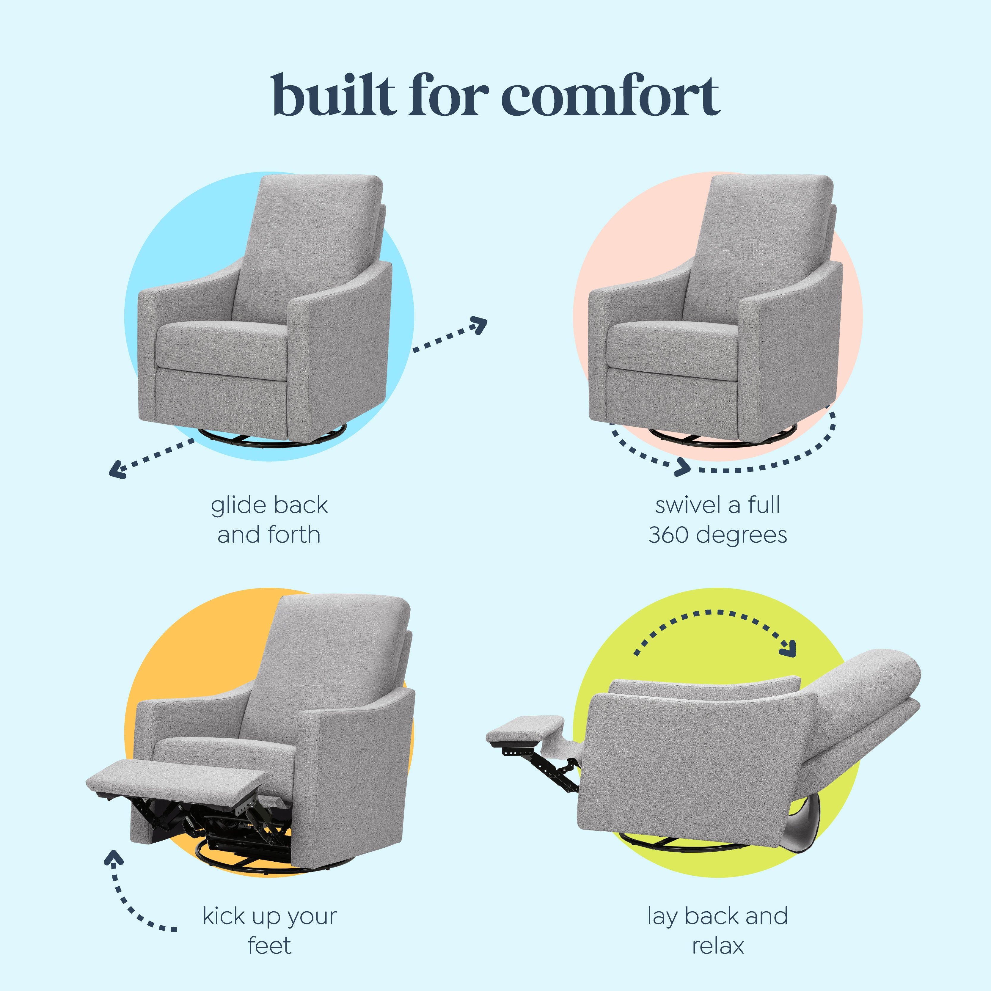 daVinci Jonah Manual Swivel Recliner, Frost Gray, large