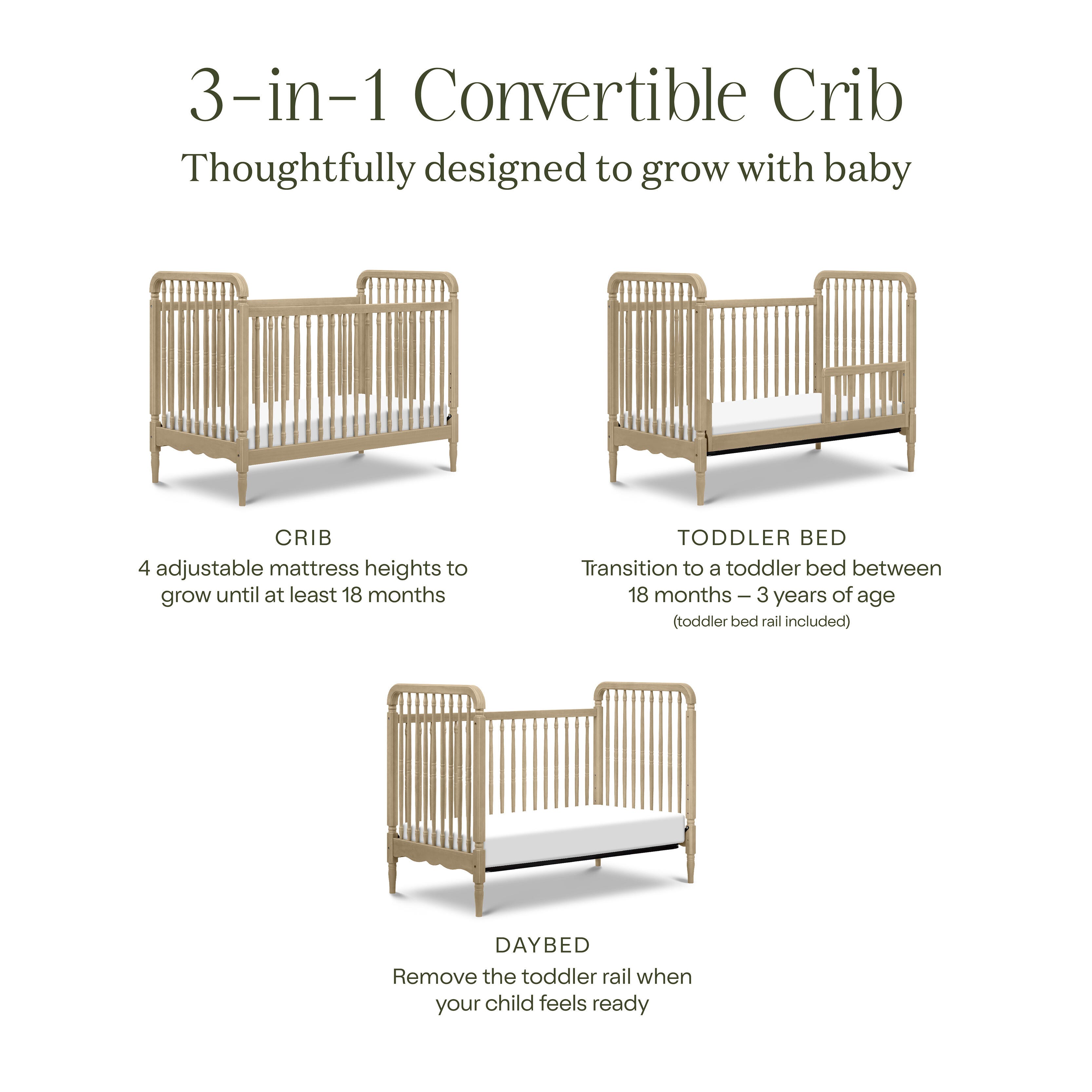Namesake Liberty 3-in-1 Convertible Crib, Washed Pine, large