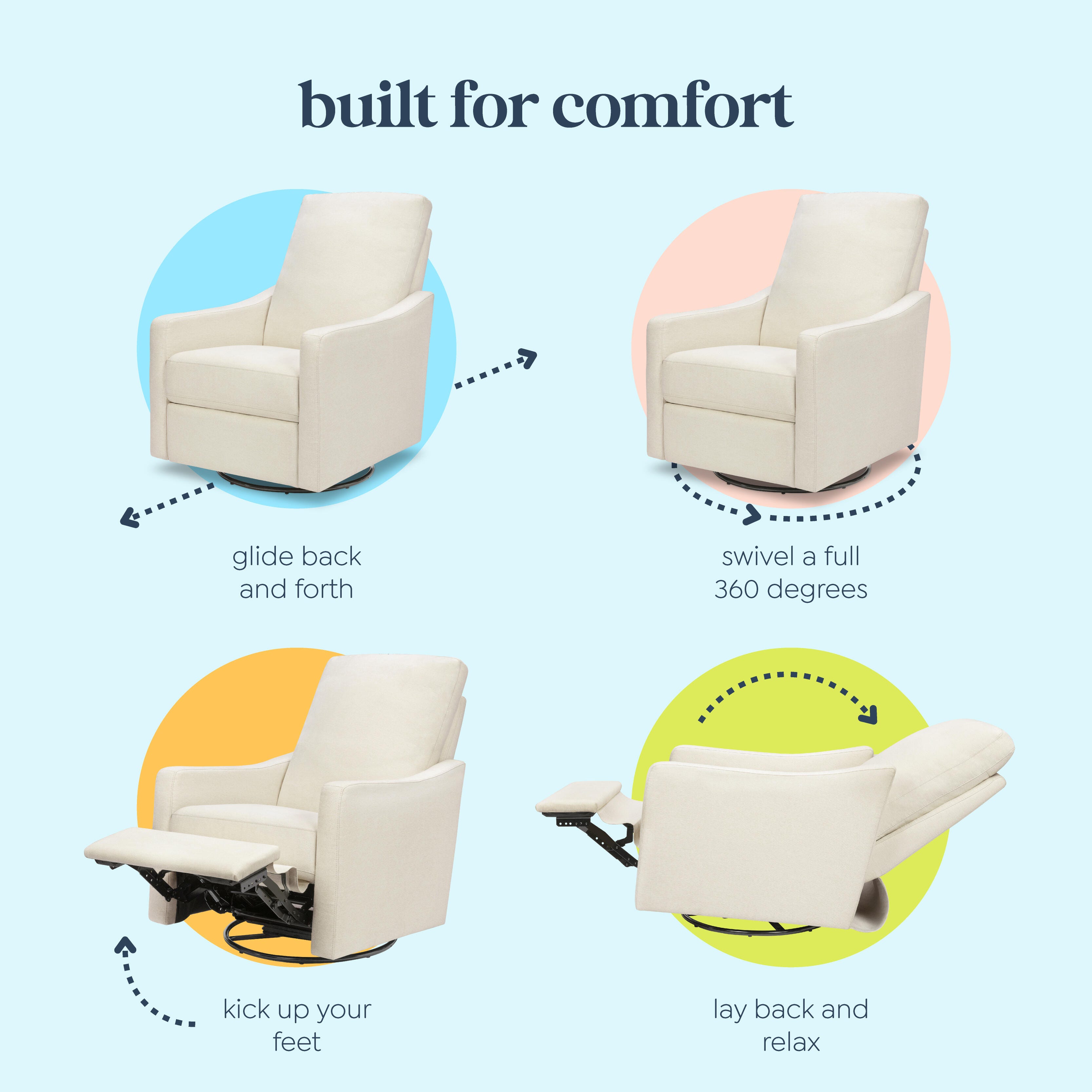 daVinci Jonah Manual Swivel Recliner, Vanilla, large
