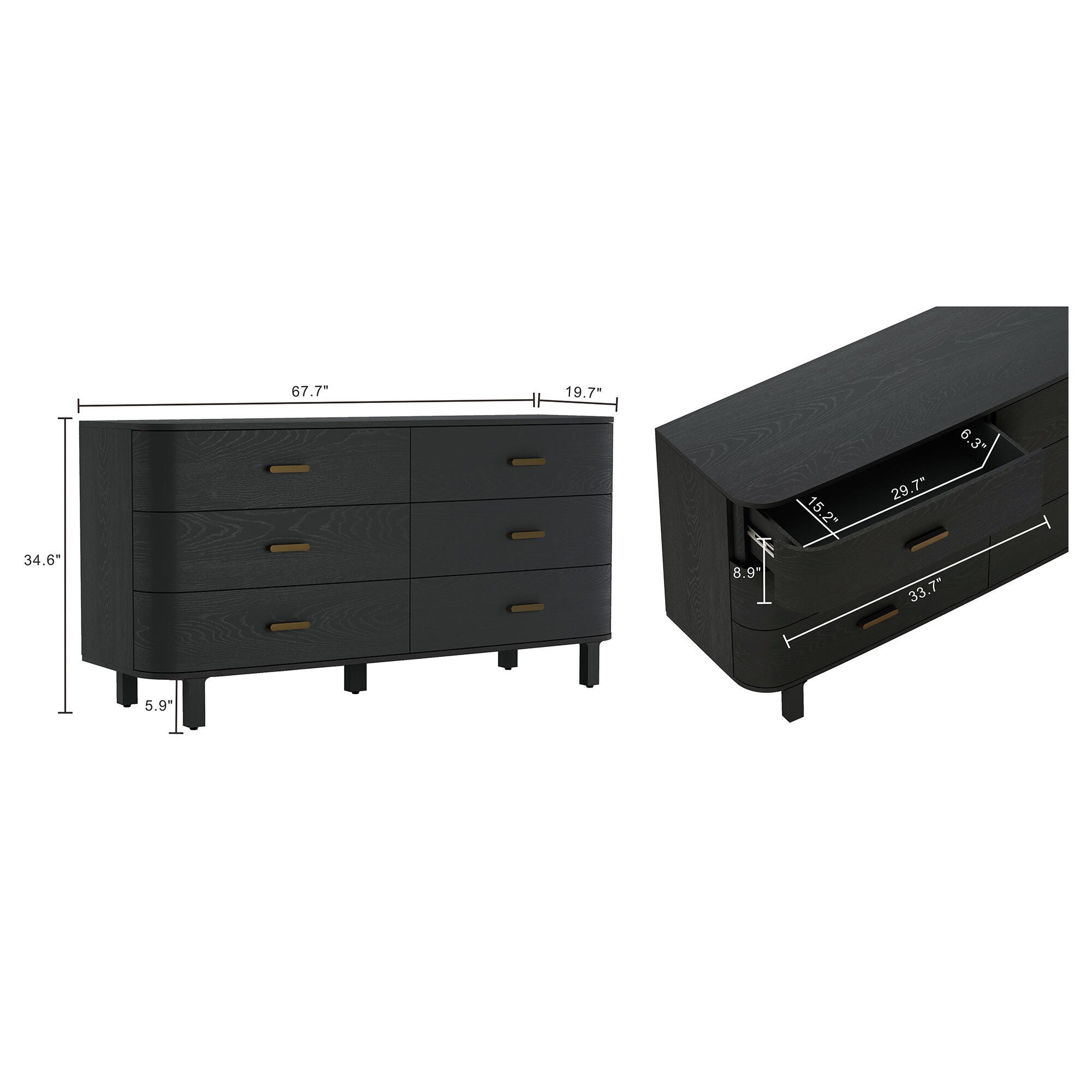 Manhattan Comfort Solara 6 Drawer Dresser, Black, large