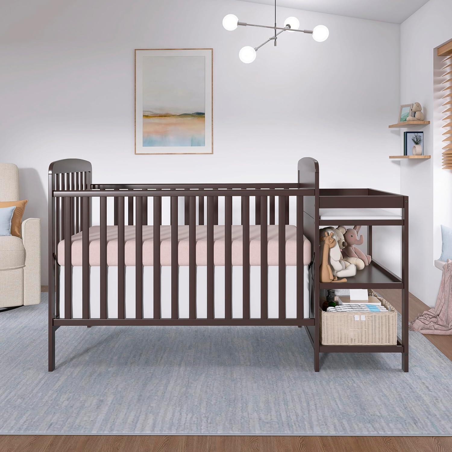 Dream On Me Anna 4-in-1 Convertible Crib and Changer, Chocolate Chip, rollover