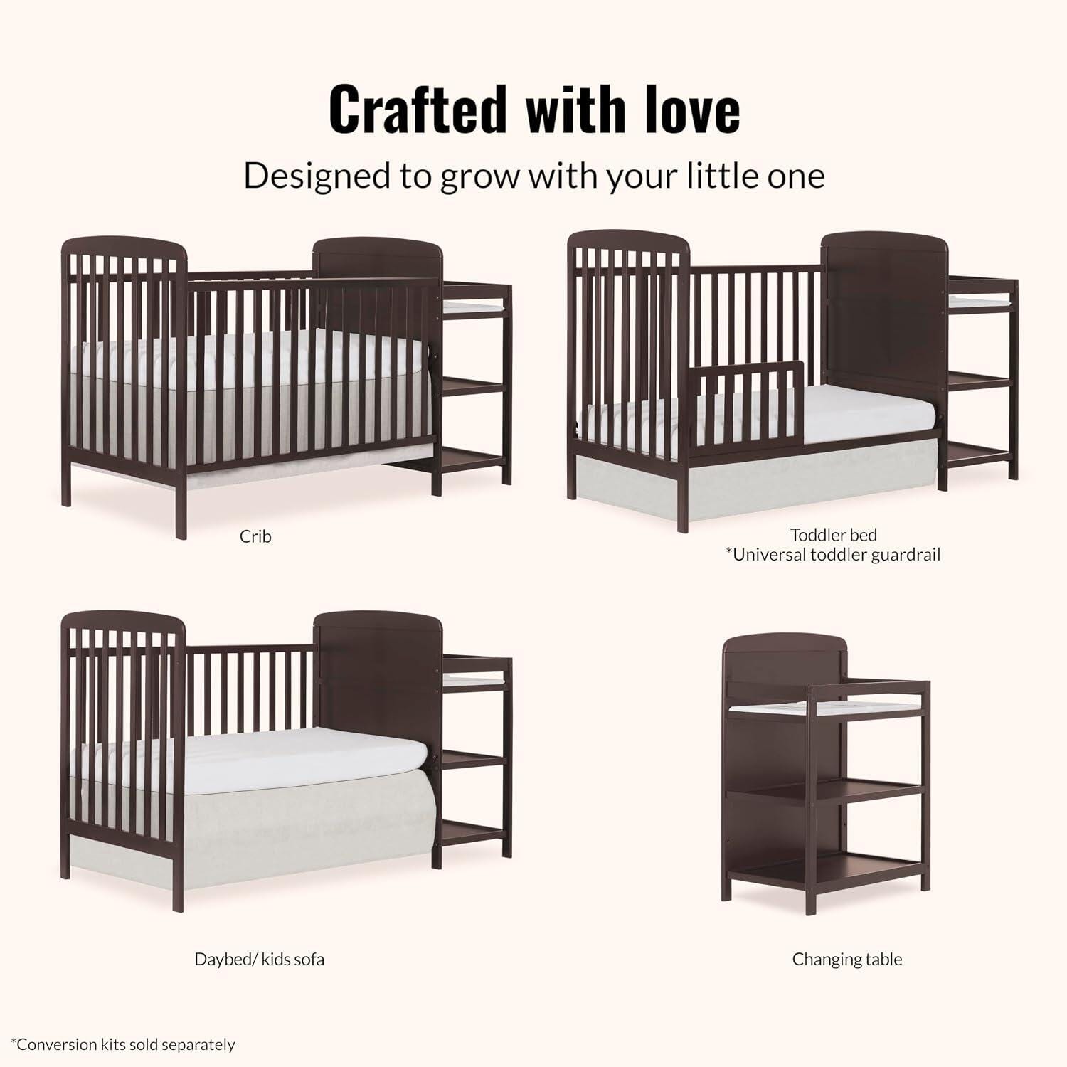 Dream On Me Anna 4-in-1 Convertible Crib and Changer, Chocolate Chip, large