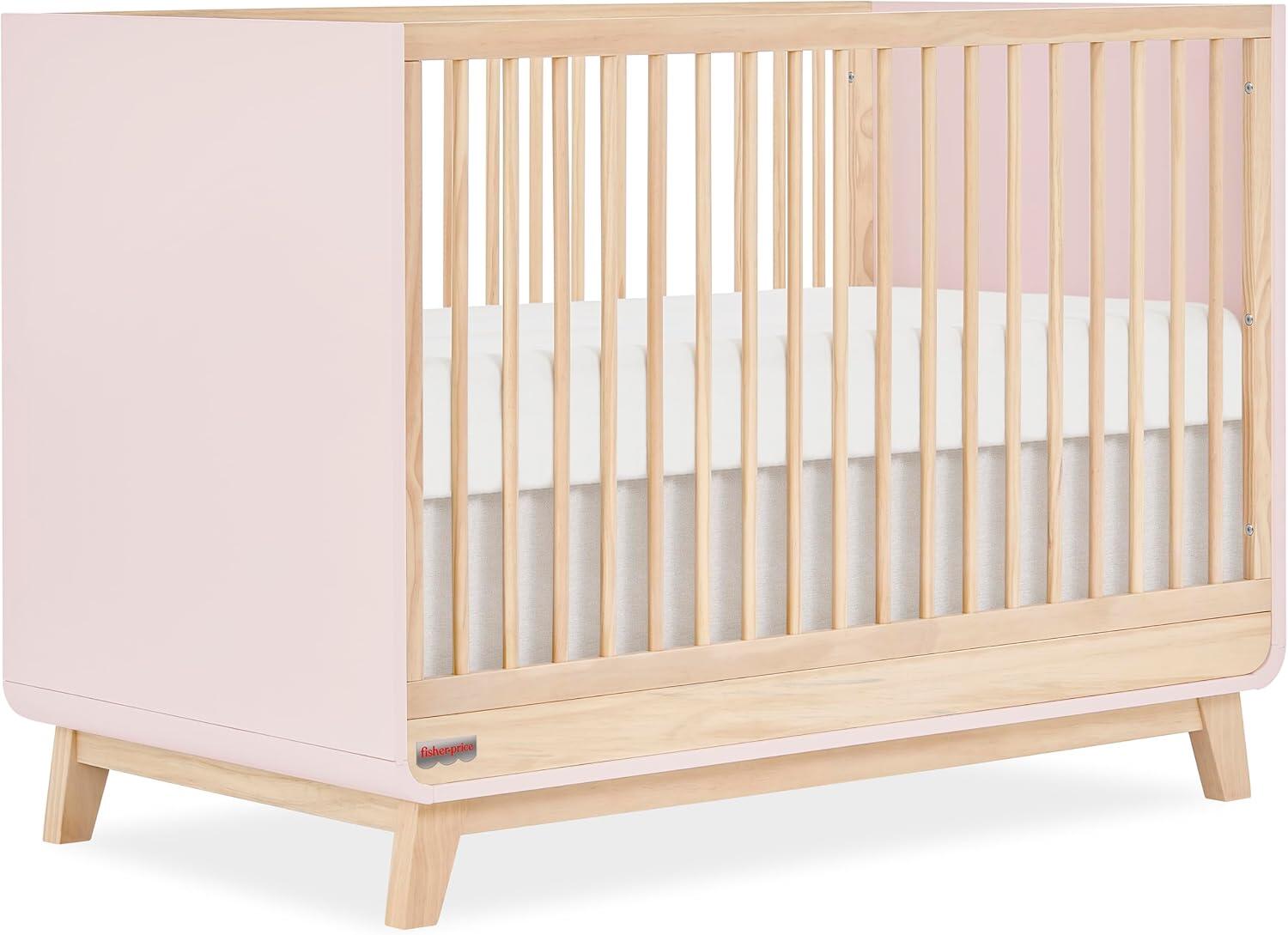 Fisher Price Siesta 3-in-1 Convertible Crib, Blush Pink/Beige, large