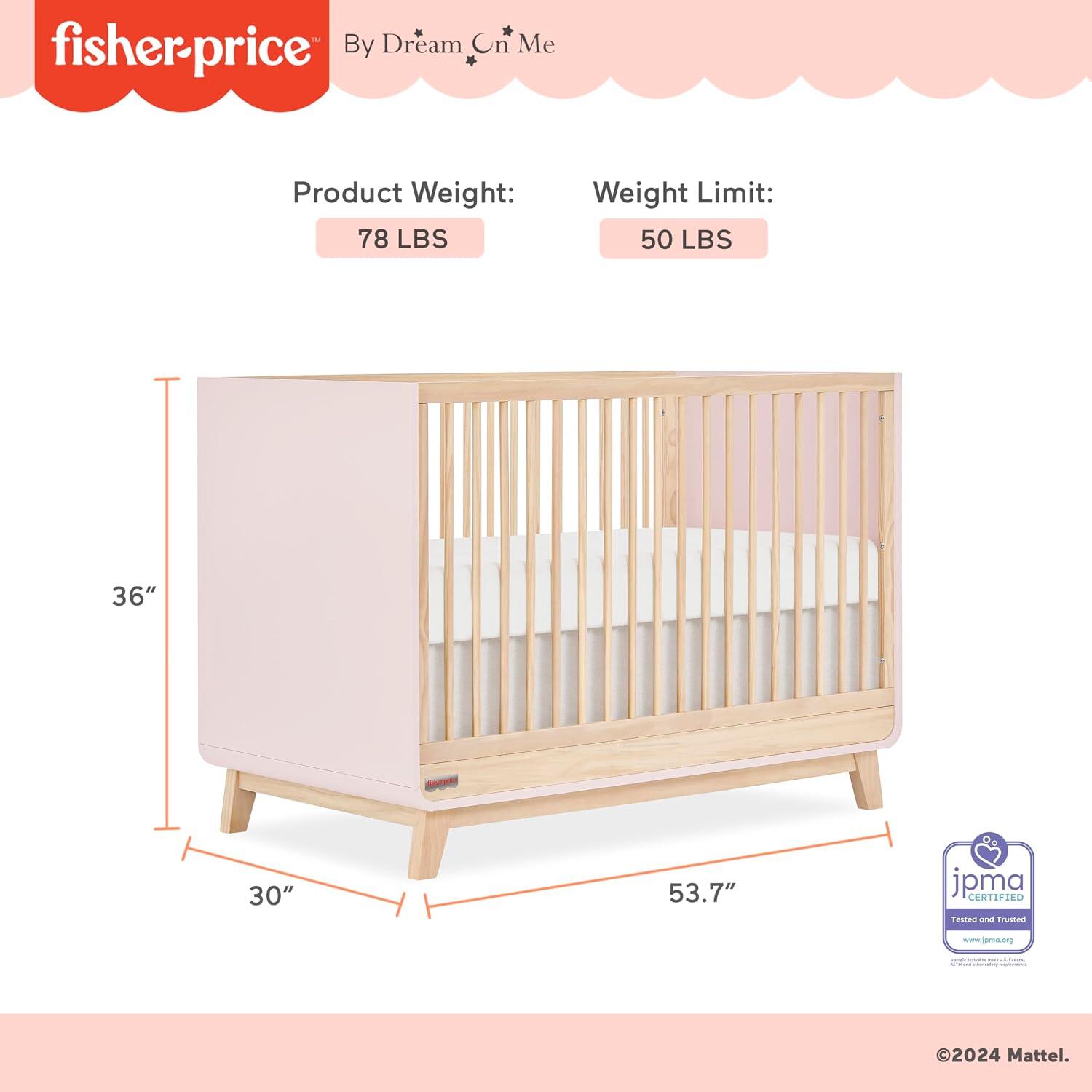 Fisher Price Siesta 3-in-1 Convertible Crib, Blush Pink/Beige, large