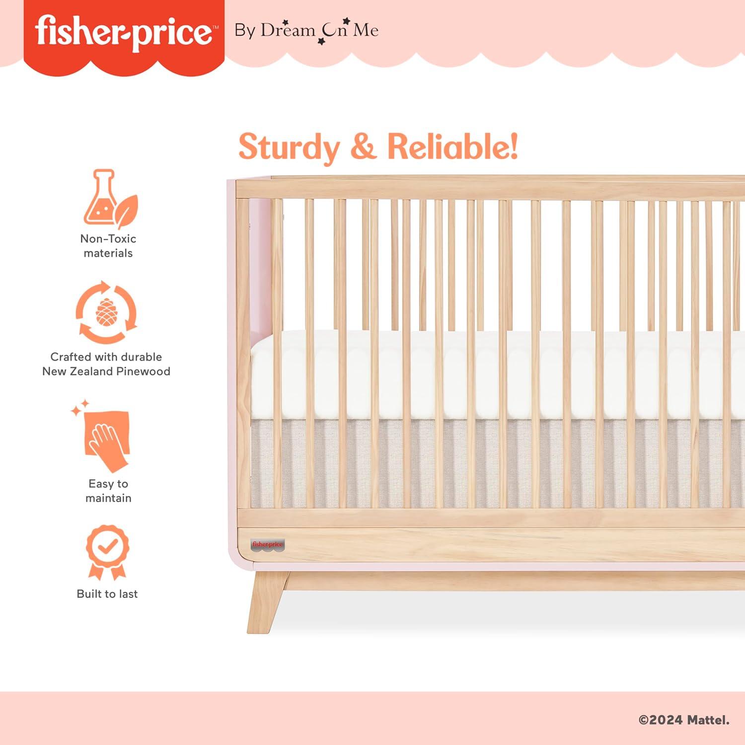 Fisher Price Siesta 3-in-1 Convertible Crib, Blush Pink/Beige, large
