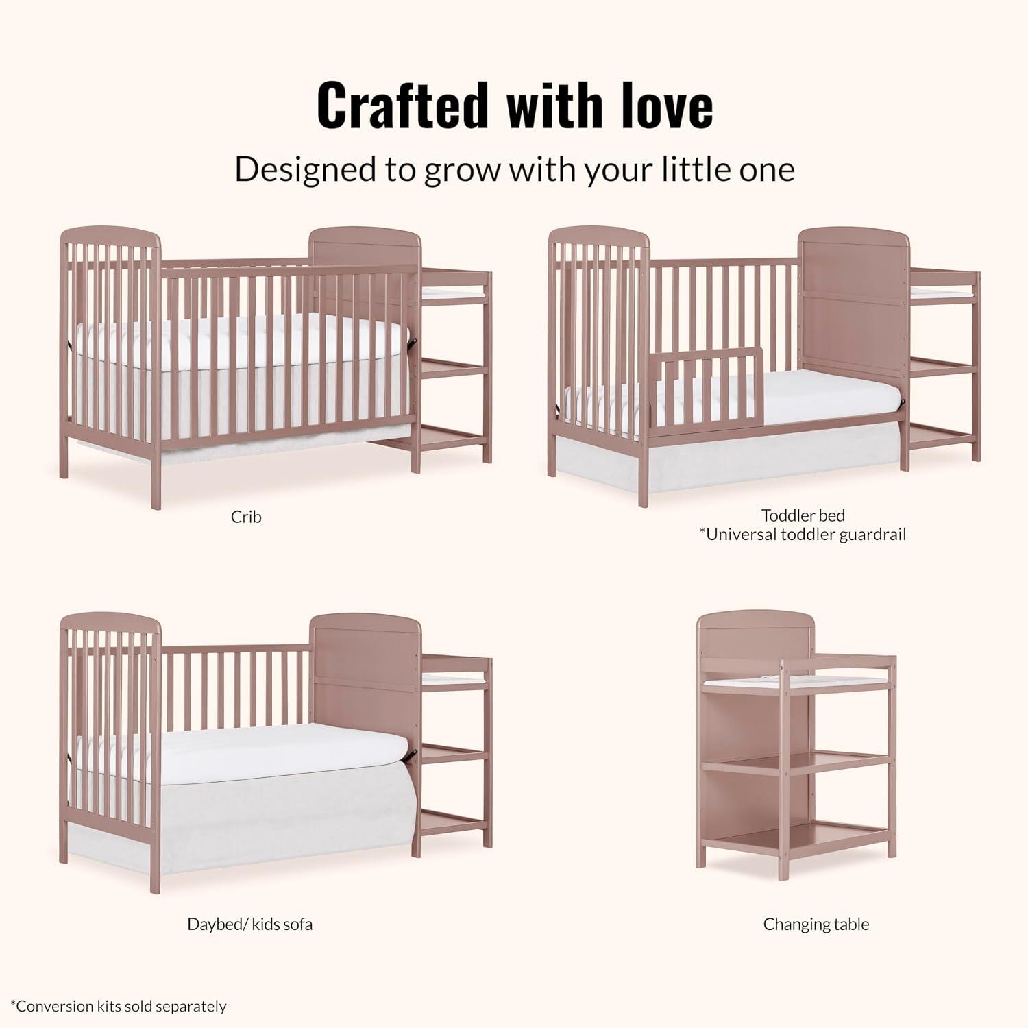Dream On Me Anna 4-in-1 Convertible Crib and Changer, Brown Sugar, large