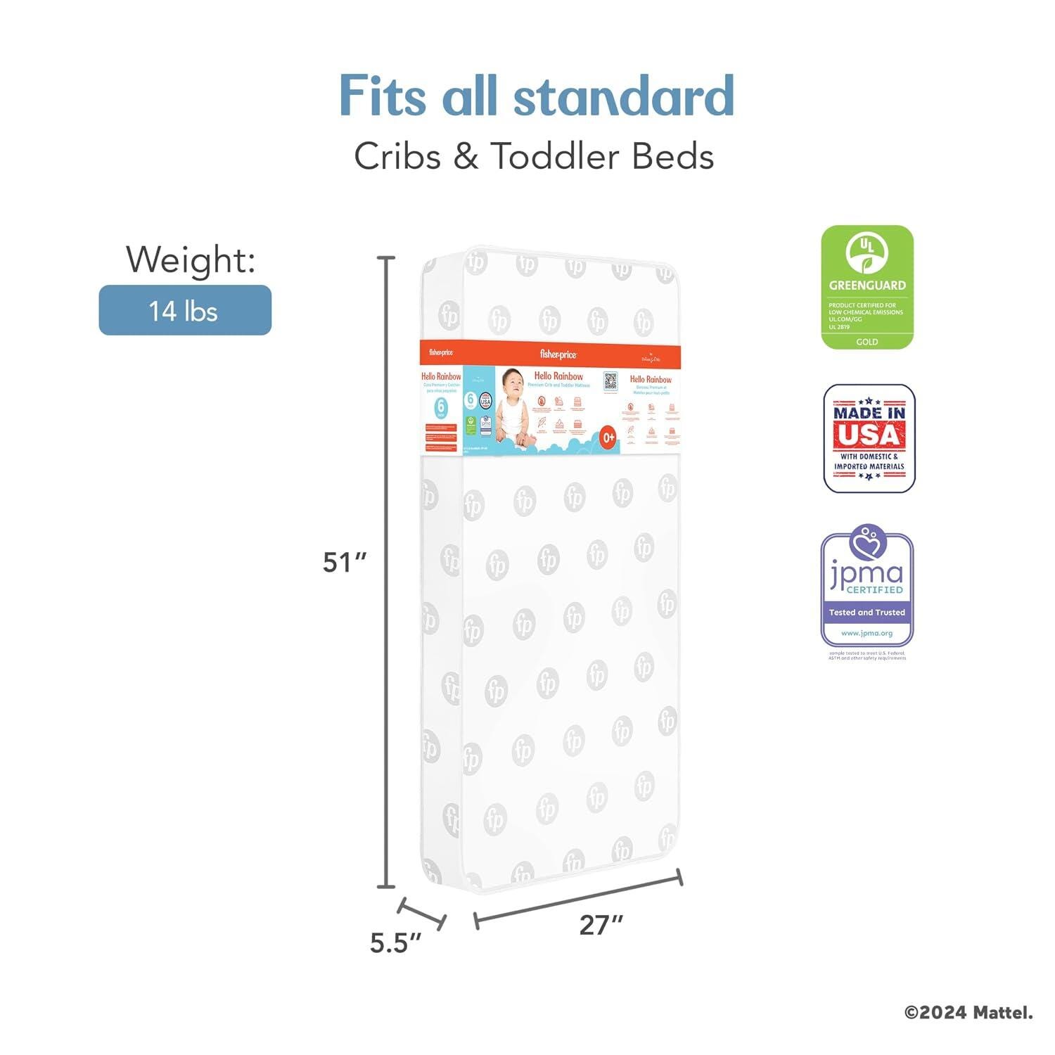 Fisher-Price Hello Rainbow Crib and Toddler Mattress, , large