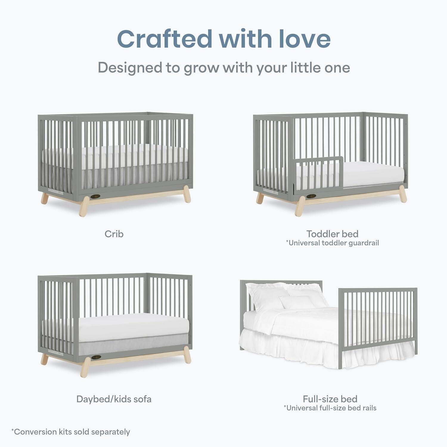 Dream On Me Hygge 5-in-1 Convertible Crib, Sea Grass/White Oak, large