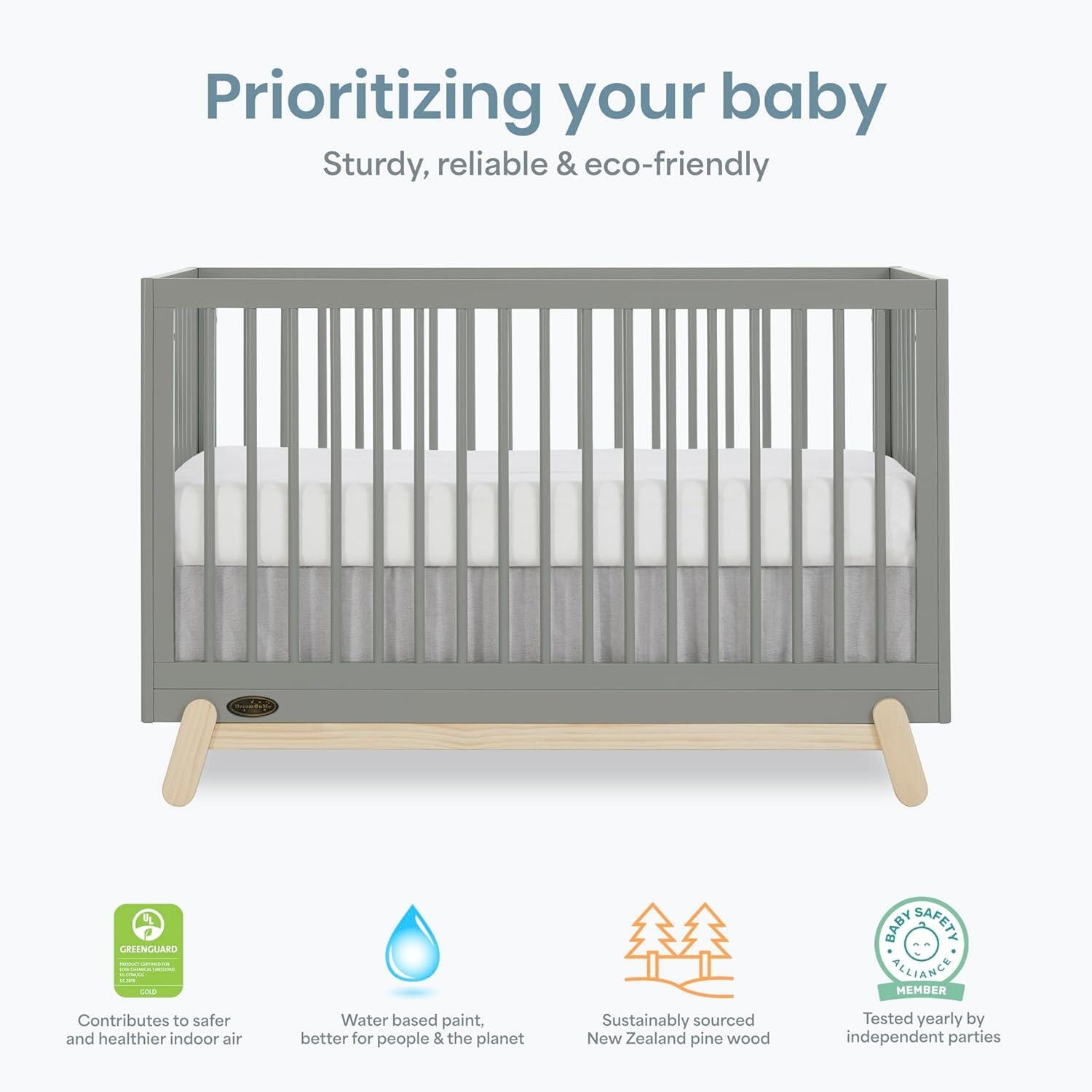 Dream On Me Hygge 5-in-1 Convertible Crib, Sea Grass/White Oak, large