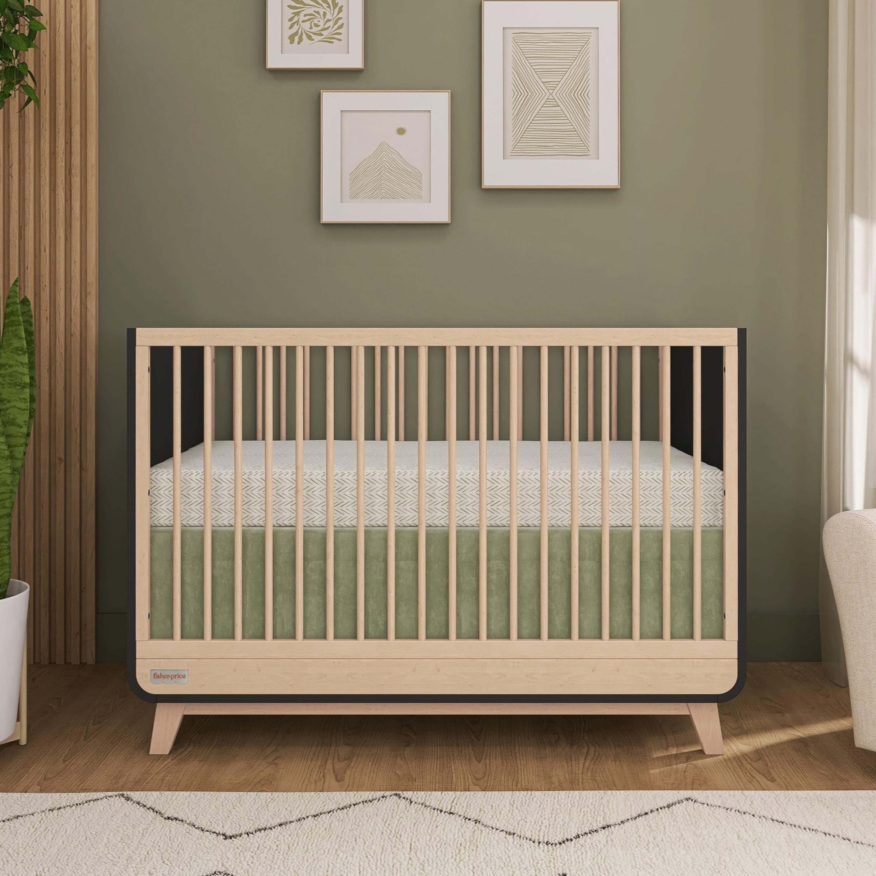Fisher Price Siesta 3-in-1 Convertible Crib, Matte Black/Beige