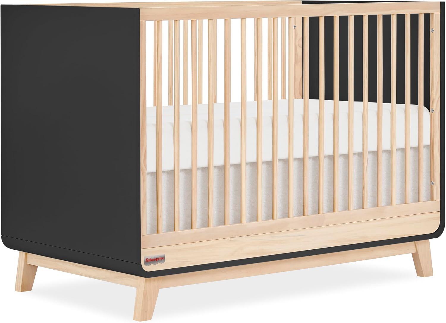 Fisher Price Siesta 3-in-1 Convertible Crib, Matte Black/Beige, large