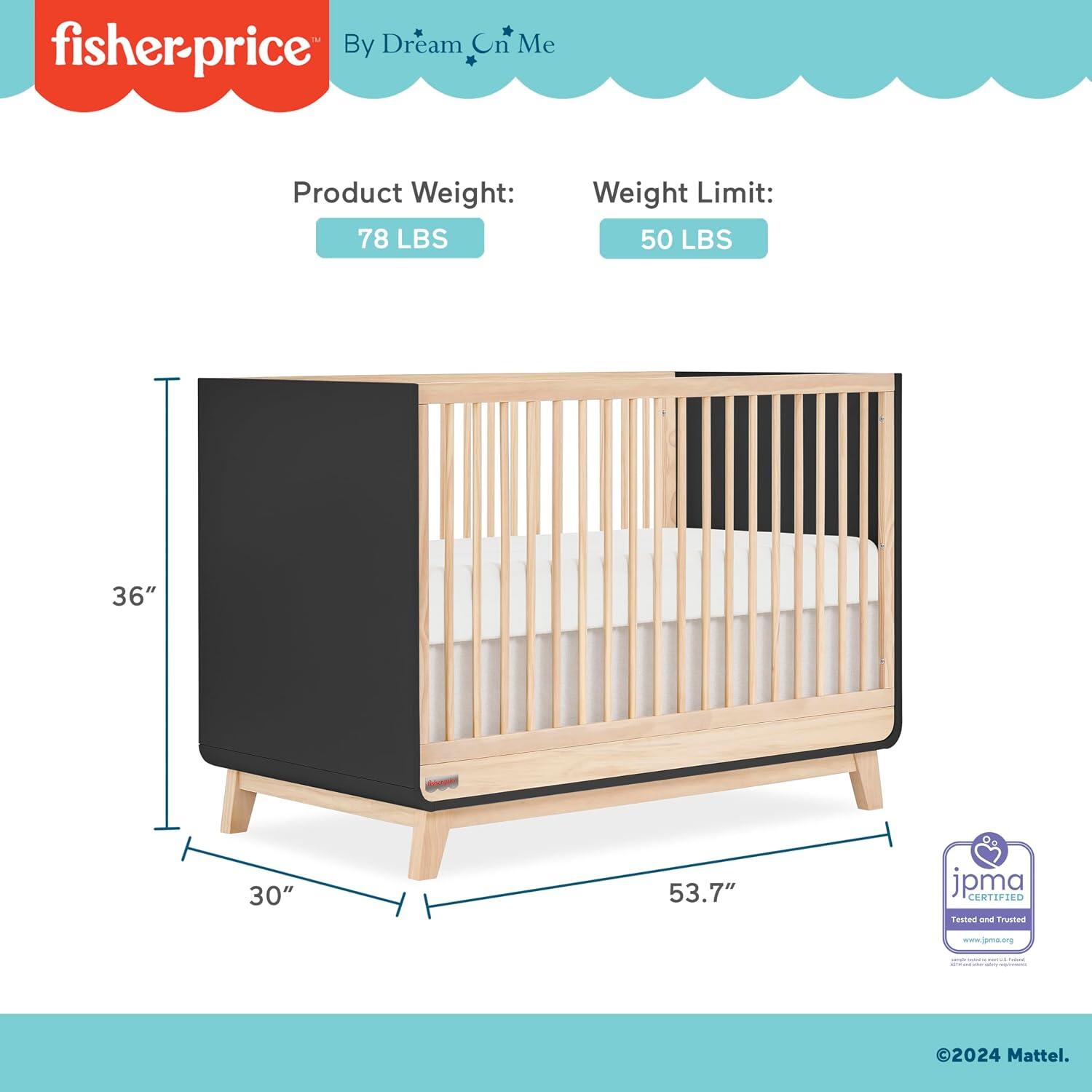 Fisher Price Siesta 3-in-1 Convertible Crib, Matte Black/Beige, large